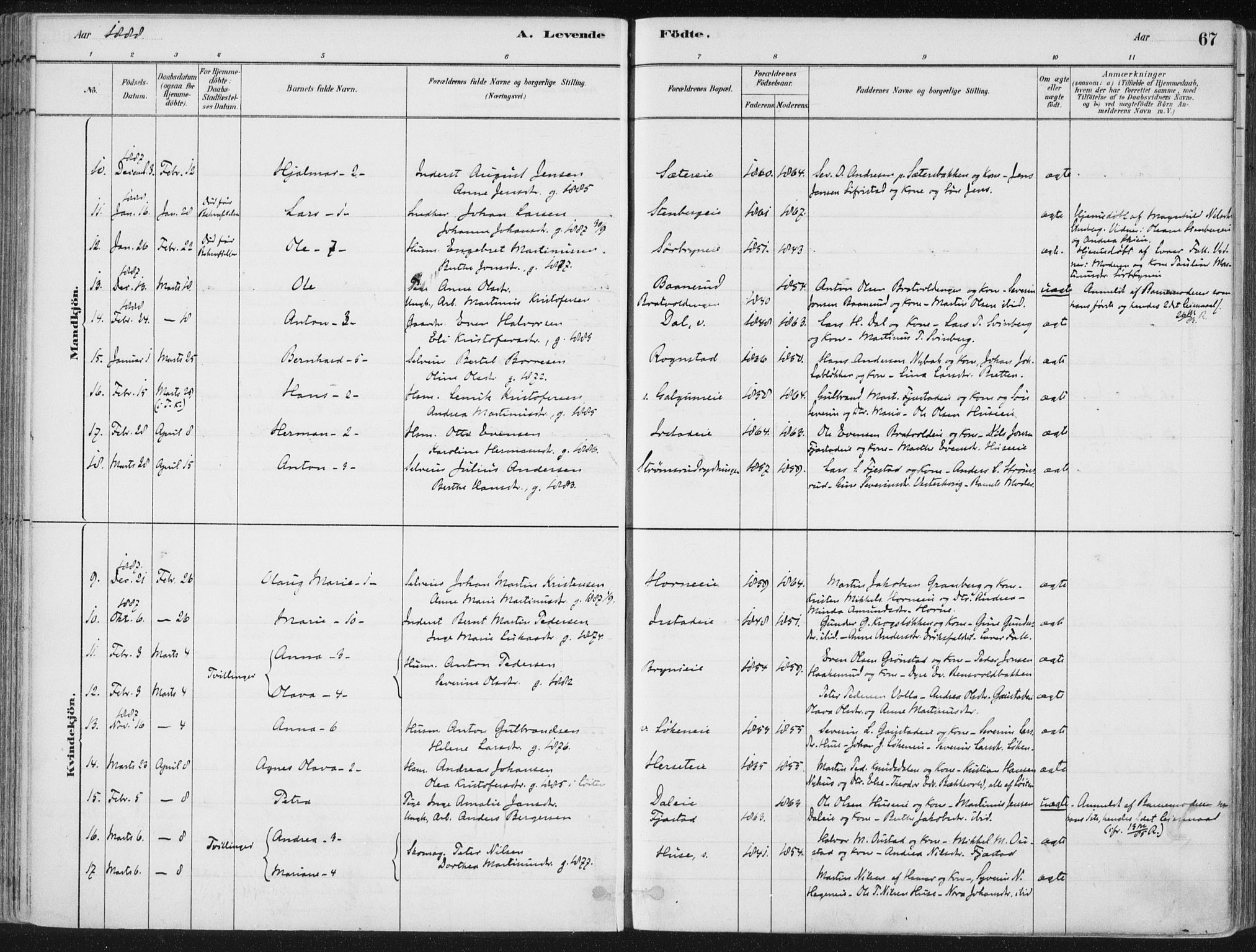 Romedal prestekontor, AV/SAH-PREST-004/K/L0010: Parish register (official) no. 10, 1880-1895, p. 67