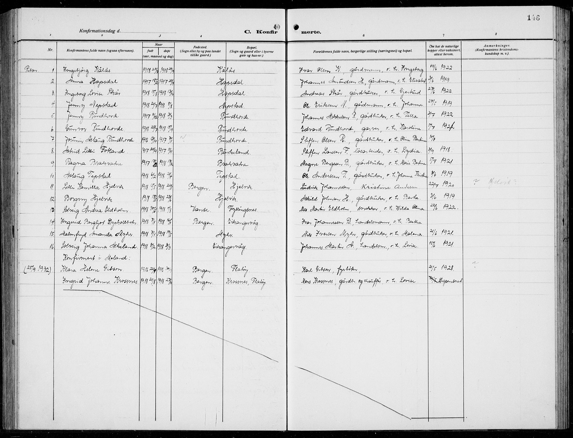 Hamre sokneprestembete, AV/SAB-A-75501/H/Ha/Hab: Parish register (copy) no. B 5, 1920-1940, p. 146