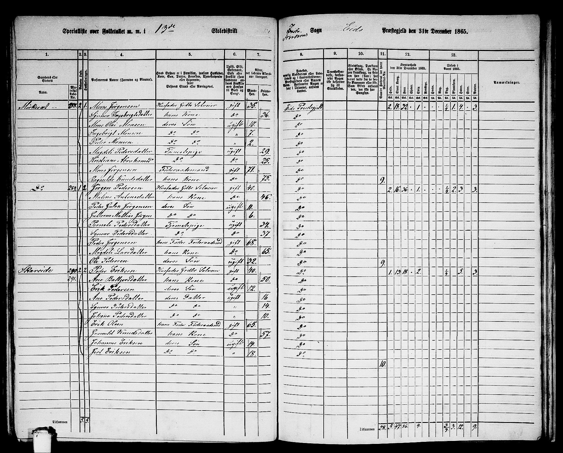 RA, 1865 census for Eid, 1865, p. 190