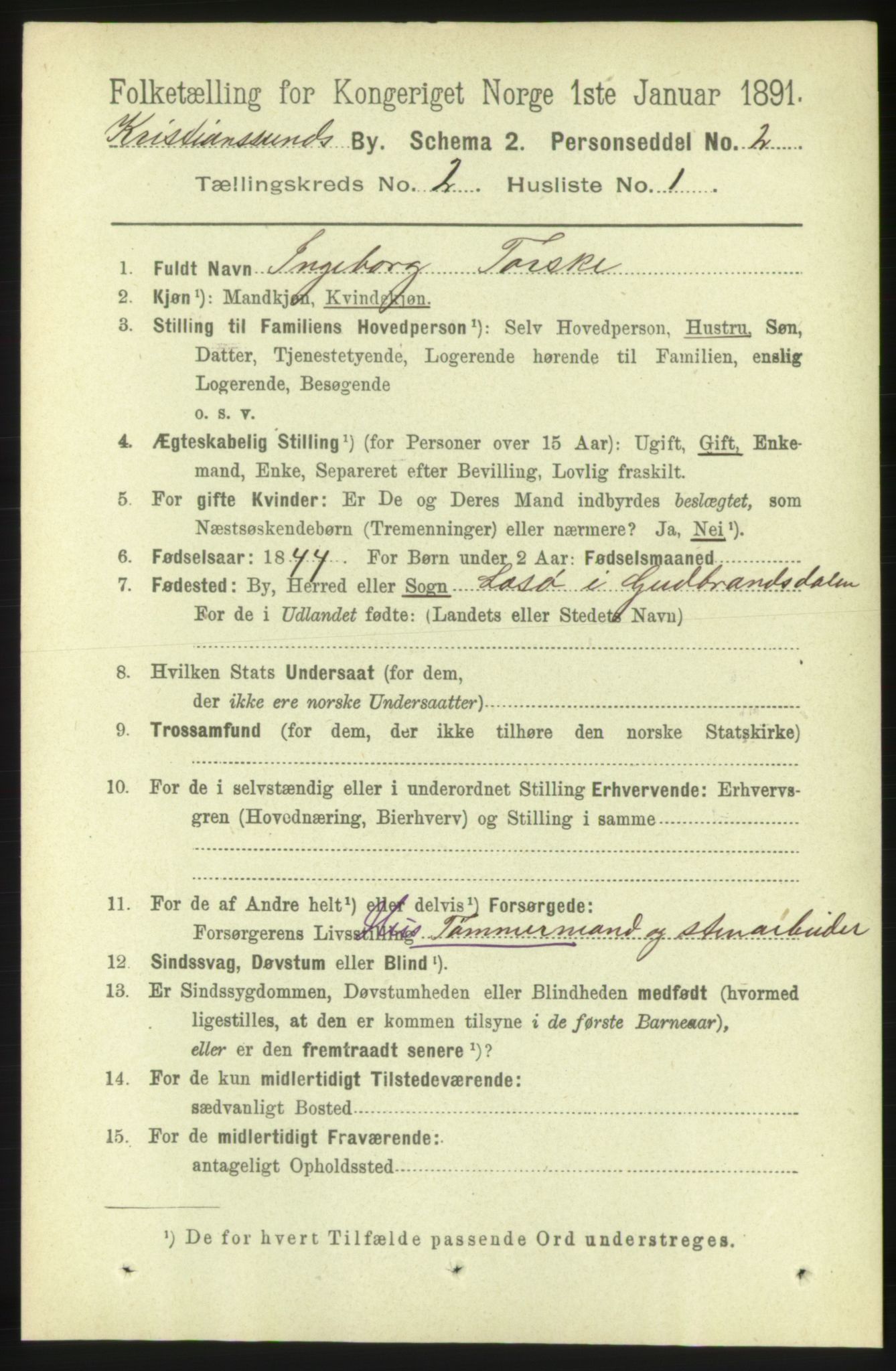 RA, 1891 census for 1503 Kristiansund, 1891, p. 2629