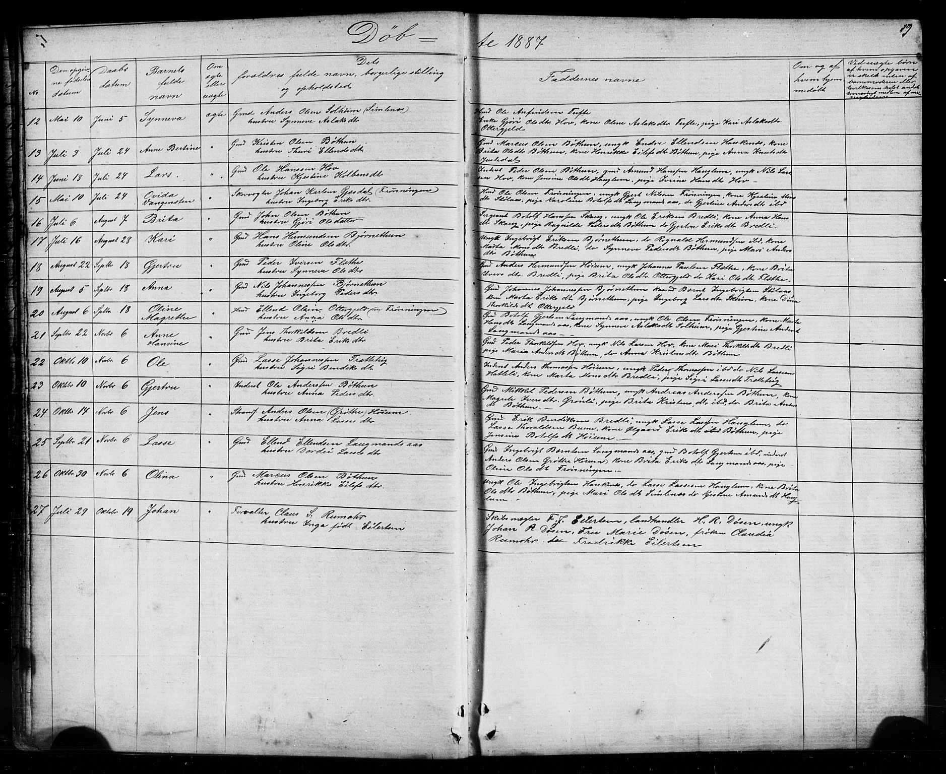 Leikanger sokneprestembete, SAB/A-81001: Parish register (copy) no. B 1, 1873-1908, p. 19