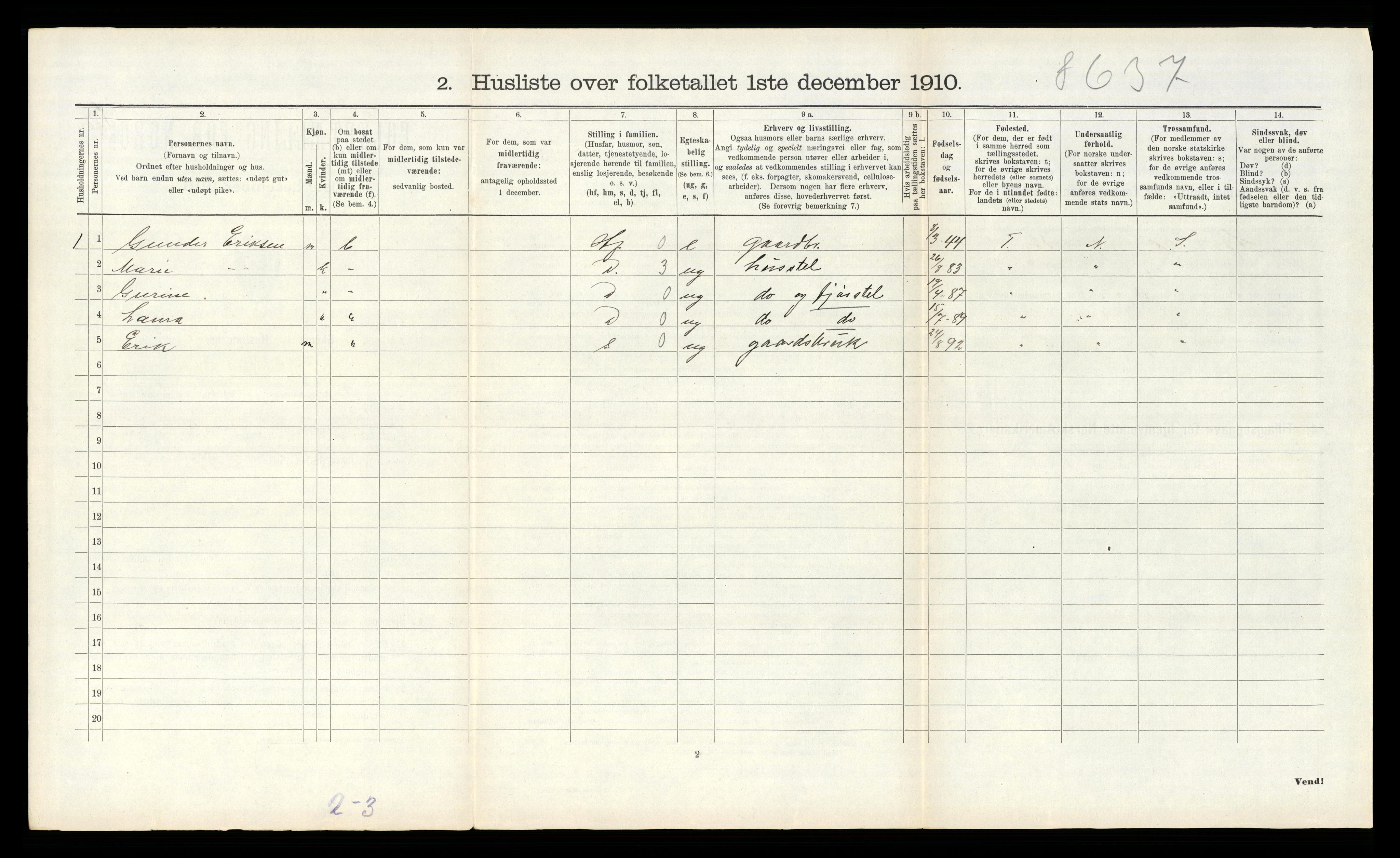 RA, 1910 census for Gjerpen, 1910, p. 494