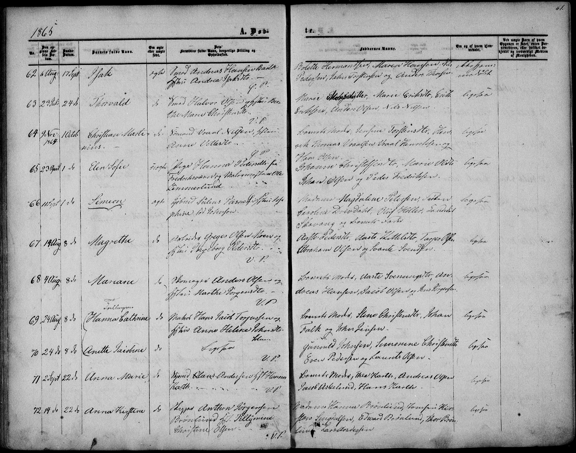 Porsgrunn kirkebøker , SAKO/A-104/F/Fa/L0007: Parish register (official) no. 7, 1858-1877, p. 61