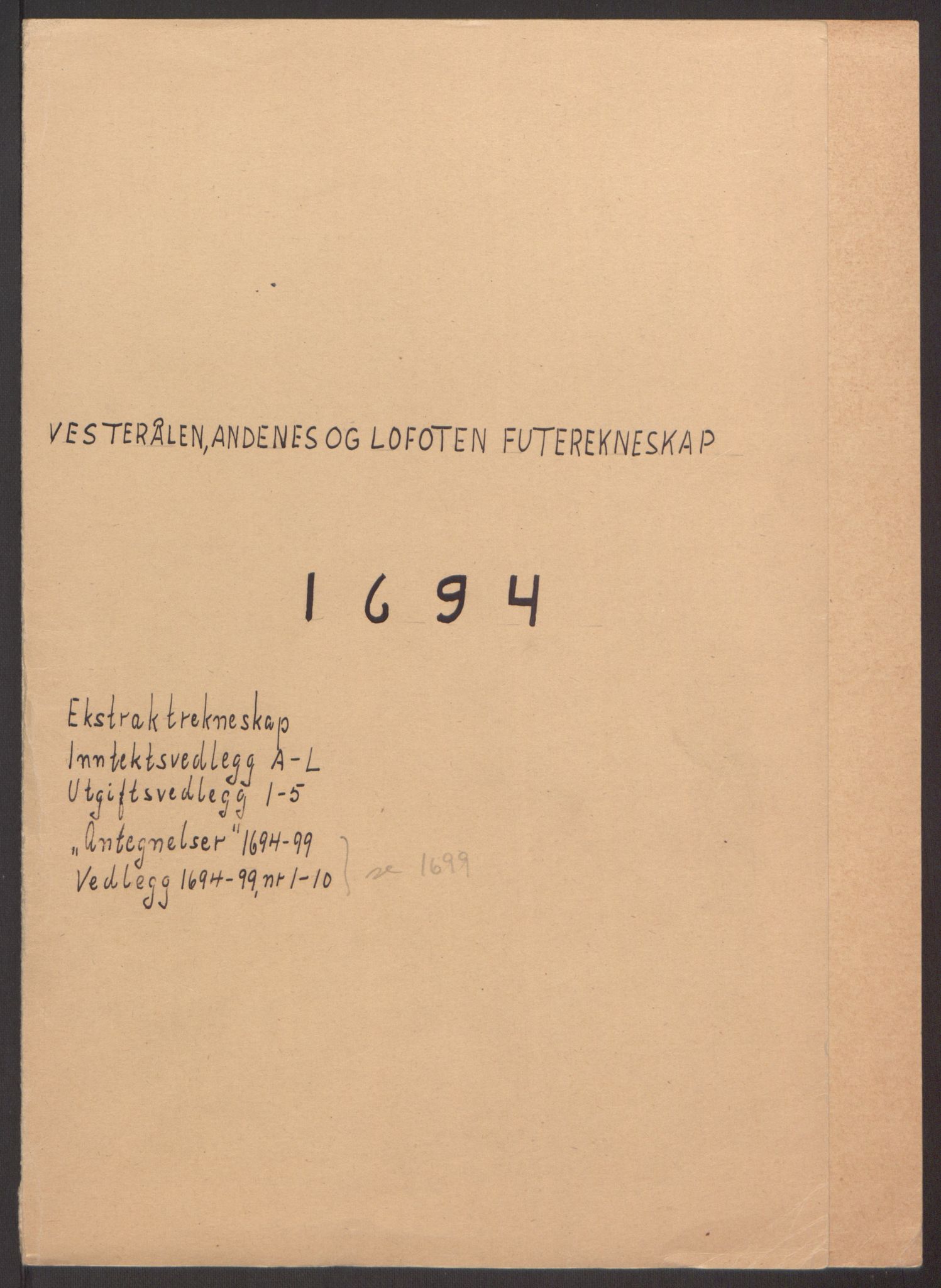 Rentekammeret inntil 1814, Reviderte regnskaper, Fogderegnskap, RA/EA-4092/R67/L4677: Fogderegnskap Vesterålen, Andenes og Lofoten, 1694-1695, p. 2