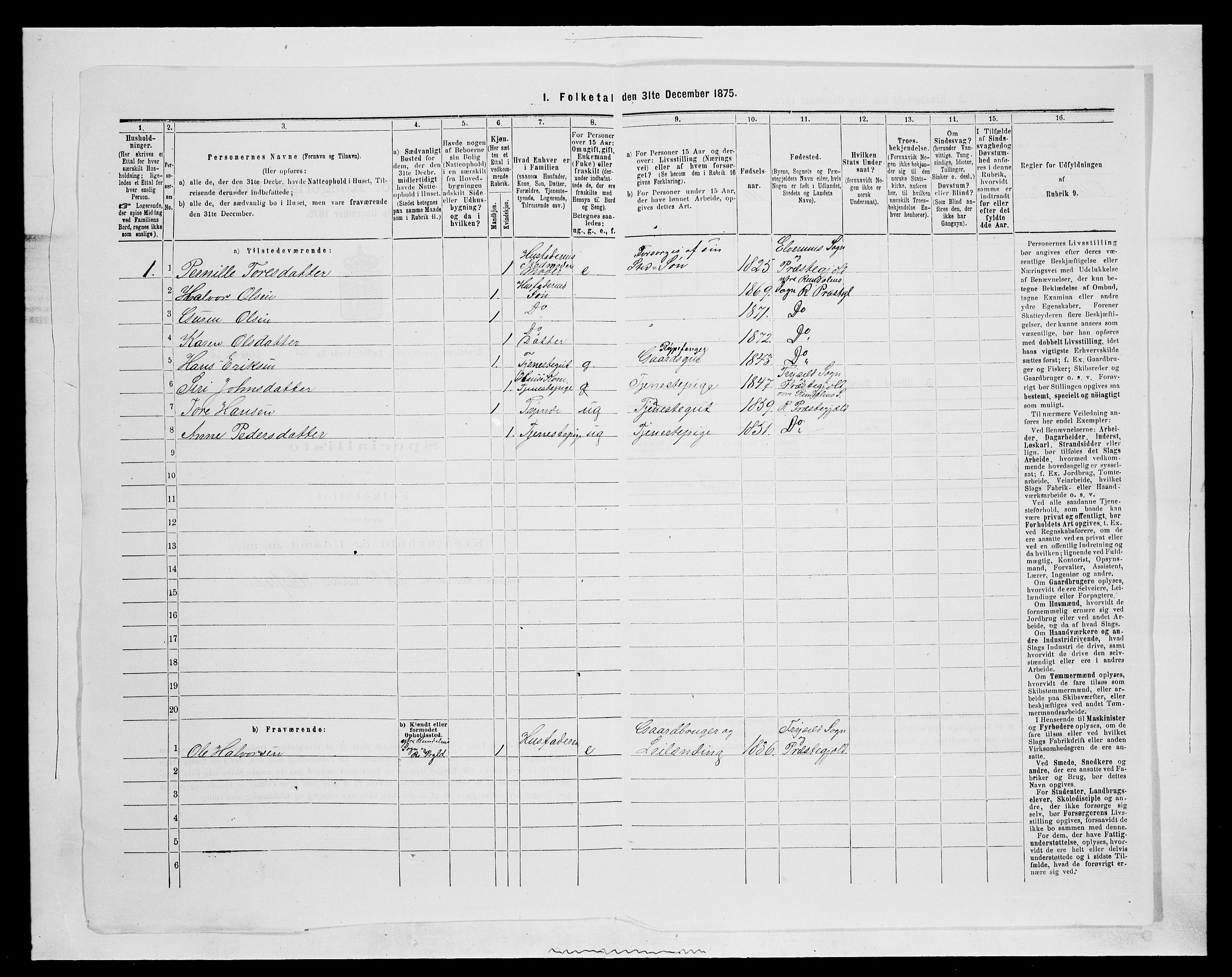 SAH, 1875 census for 0432P Rendalen, 1875, p. 1035