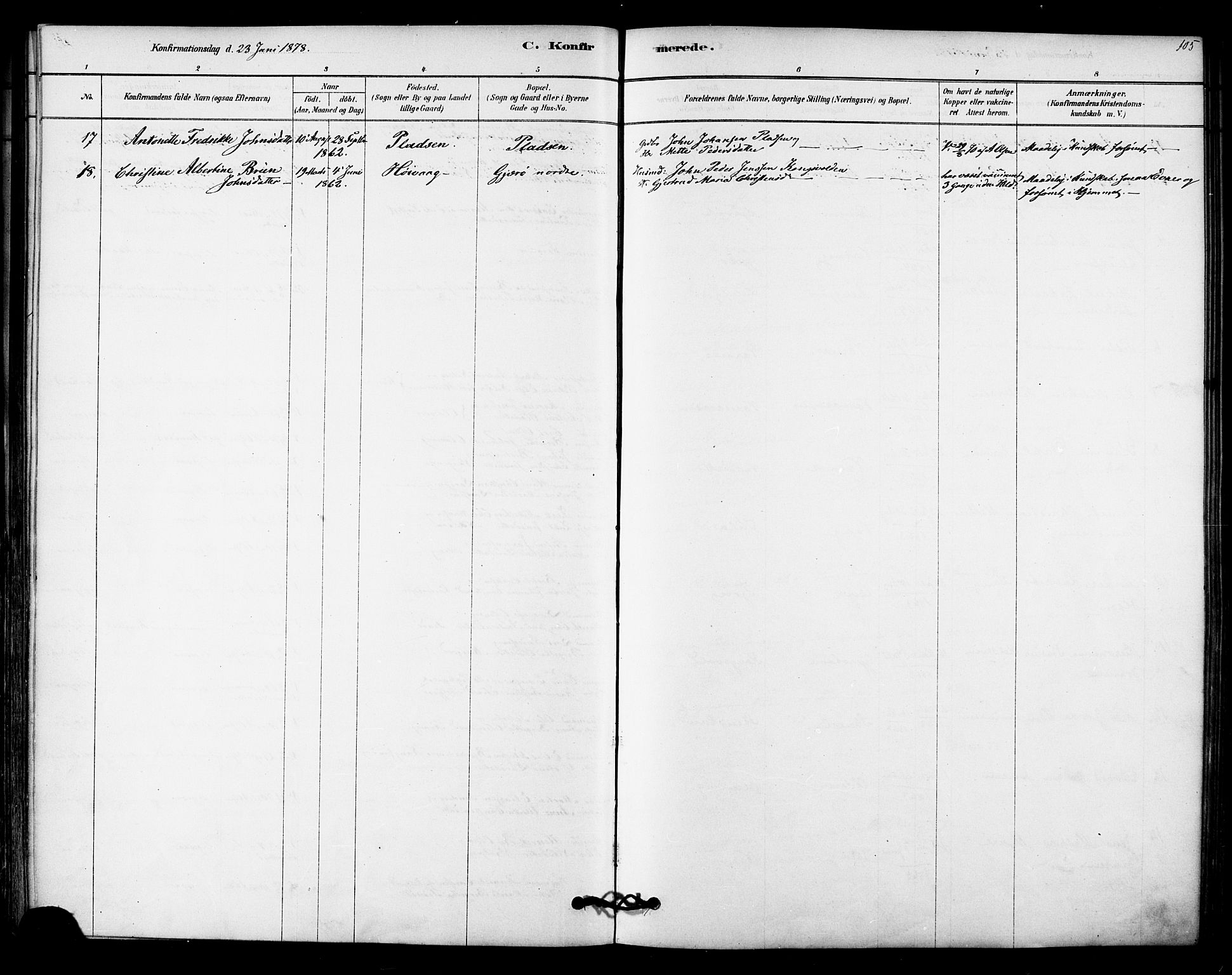 Ministerialprotokoller, klokkerbøker og fødselsregistre - Nordland, AV/SAT-A-1459/841/L0609: Parish register (official) no. 841A12, 1878-1901, p. 105