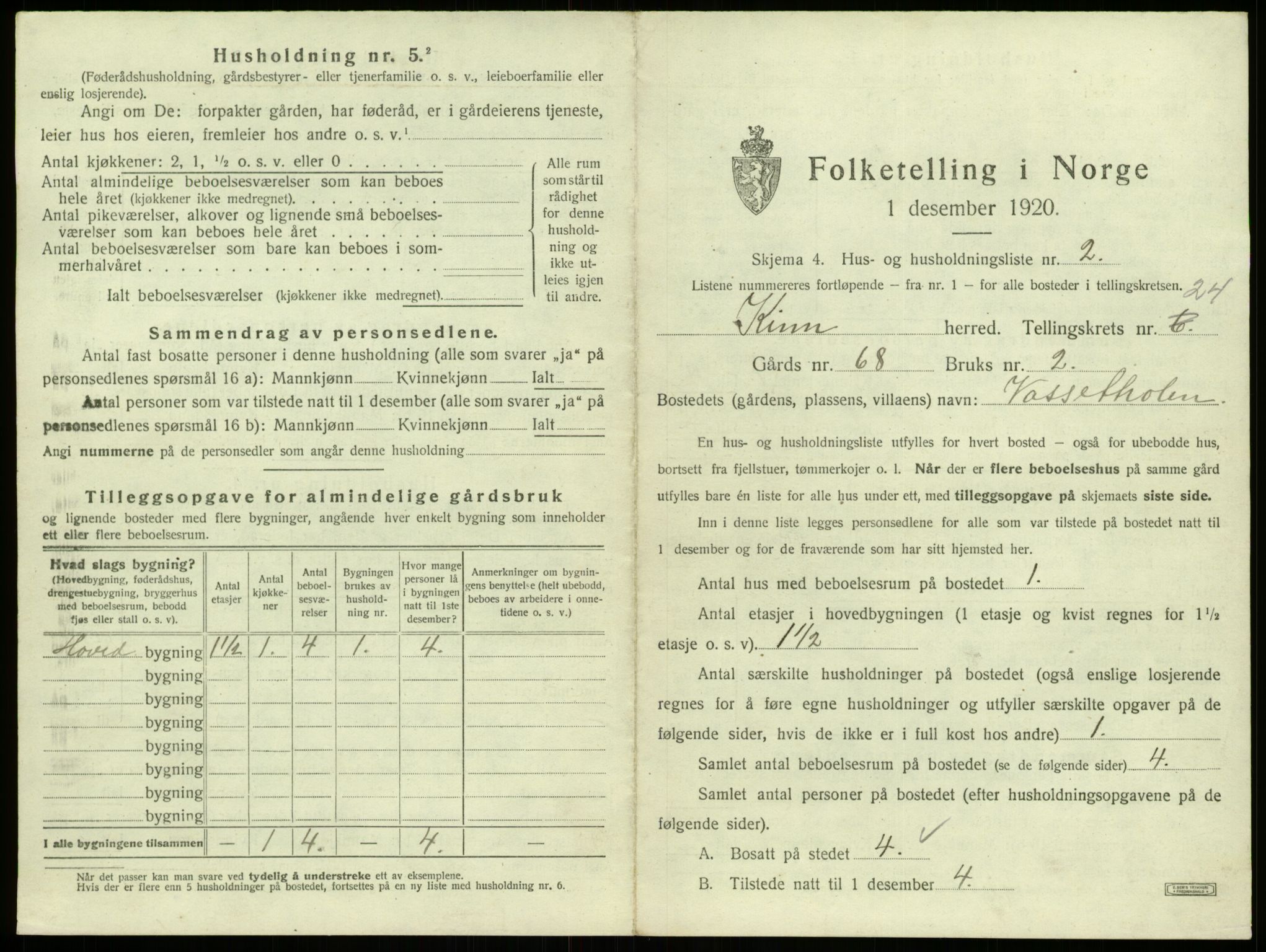 SAB, 1920 census for Kinn, 1920, p. 1171