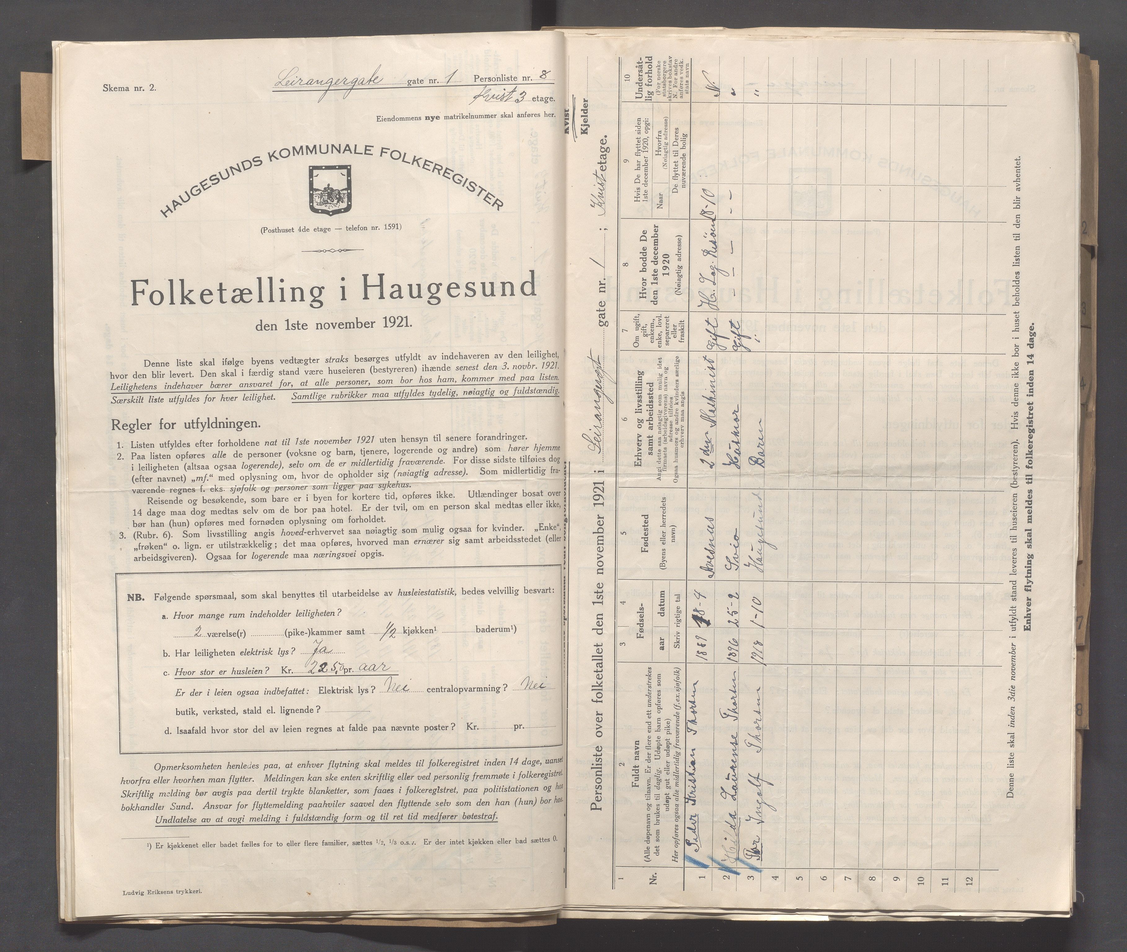 IKAR, Local census 1.11.1921 for Haugesund, 1921, p. 3022