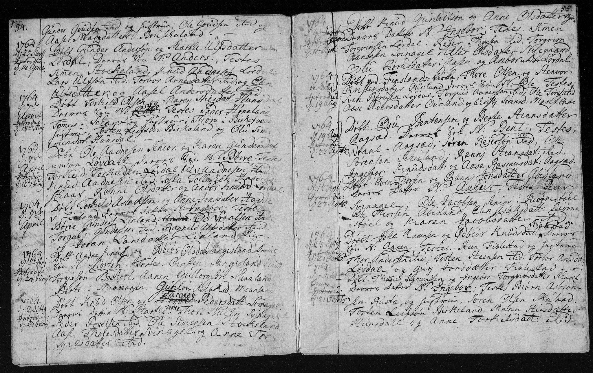 Holum sokneprestkontor, SAK/1111-0022/F/Fa/Fab/L0003: Parish register (official) no. A 3, 1752-1774, p. 54-55