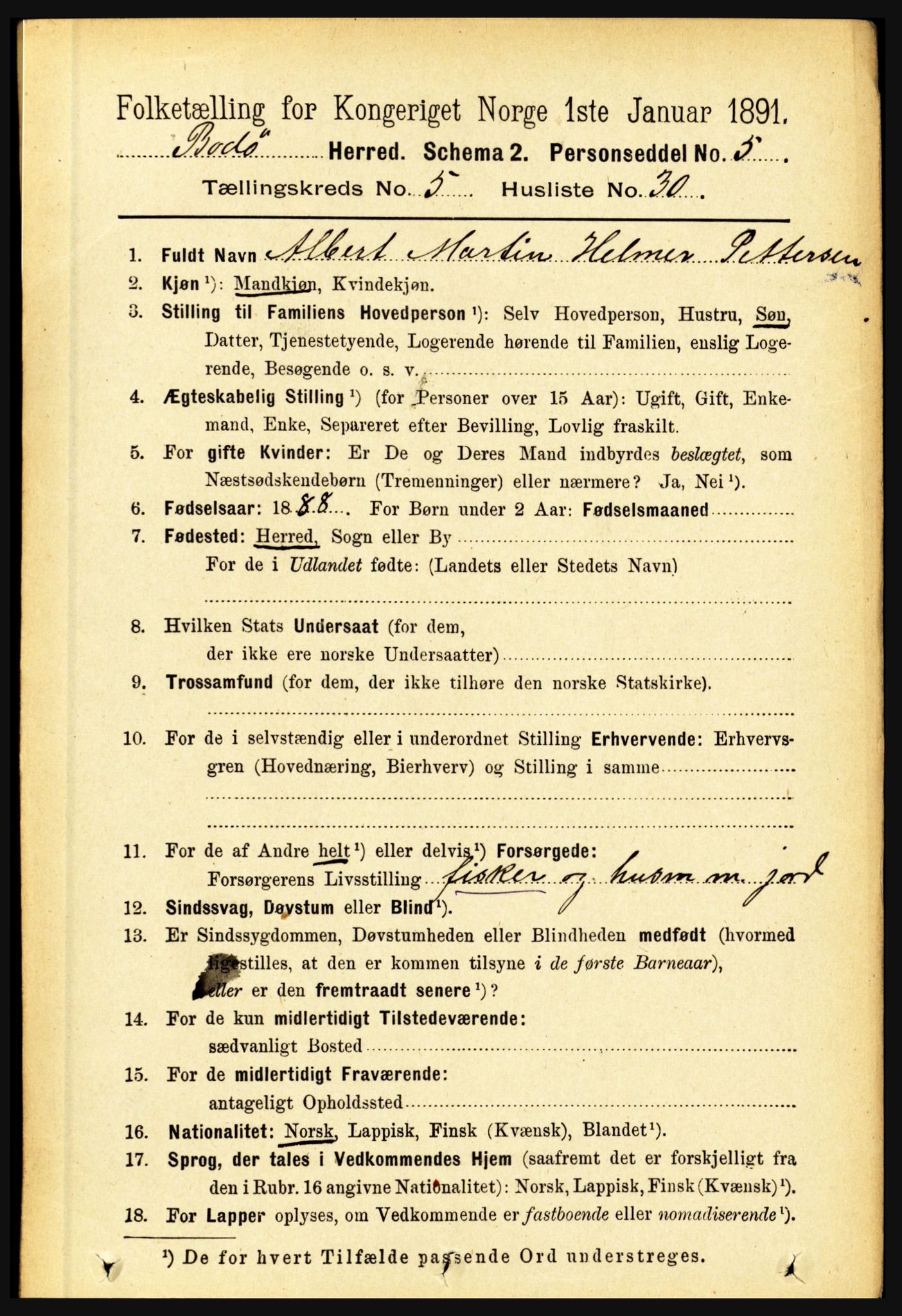 RA, 1891 census for 1843 Bodø, 1891, p. 3349