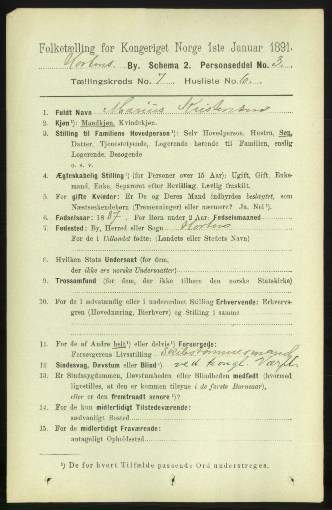 RA, 1891 census for 0703 Horten, 1891, p. 4462