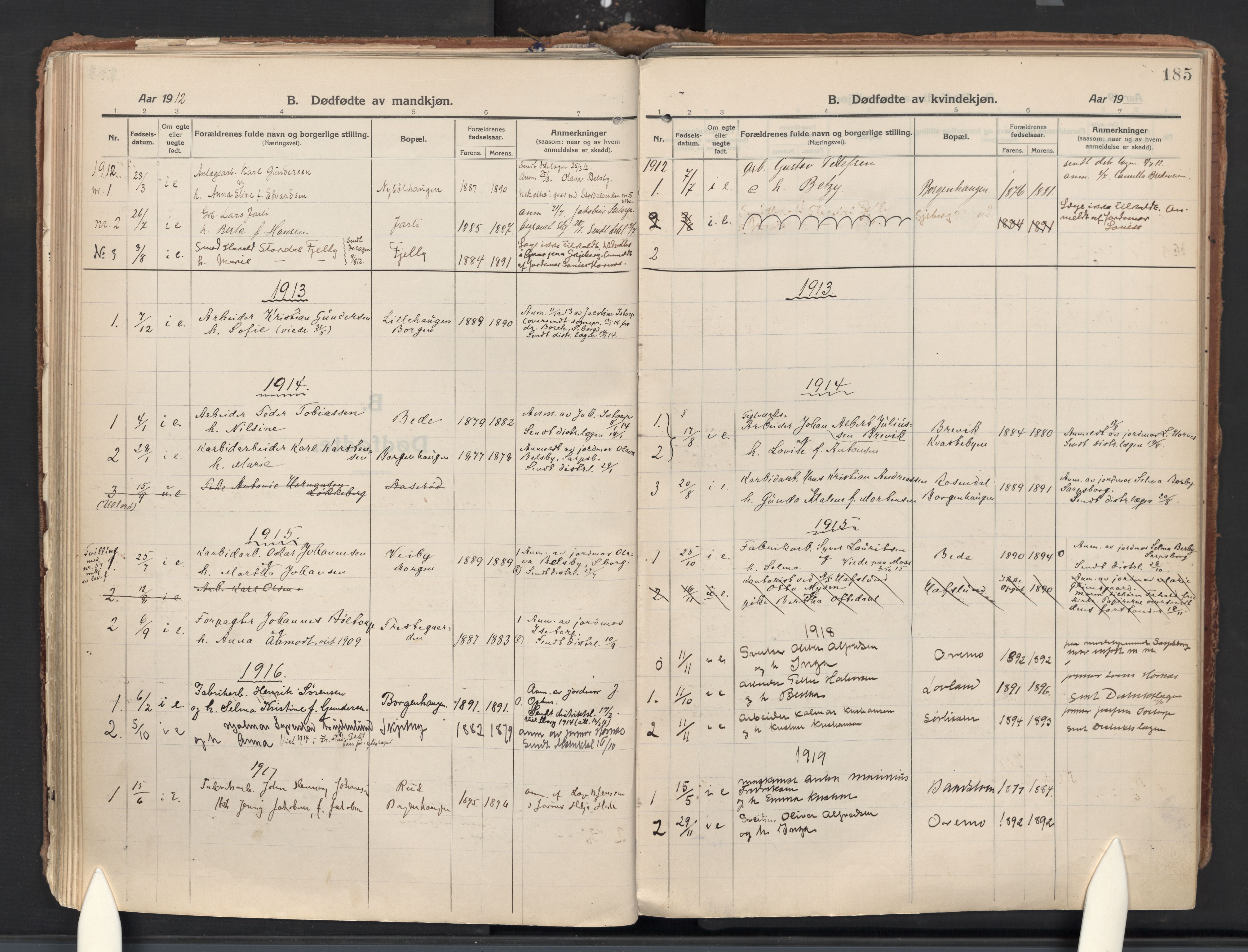 Skjeberg prestekontor Kirkebøker, AV/SAO-A-10923/F/Fa/L0011: Parish register (official) no. I 11, 1912-1939, p. 185