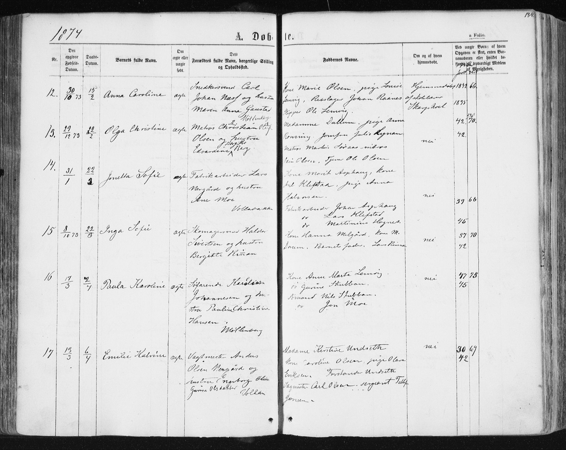 Ministerialprotokoller, klokkerbøker og fødselsregistre - Sør-Trøndelag, AV/SAT-A-1456/604/L0186: Parish register (official) no. 604A07, 1866-1877, p. 184