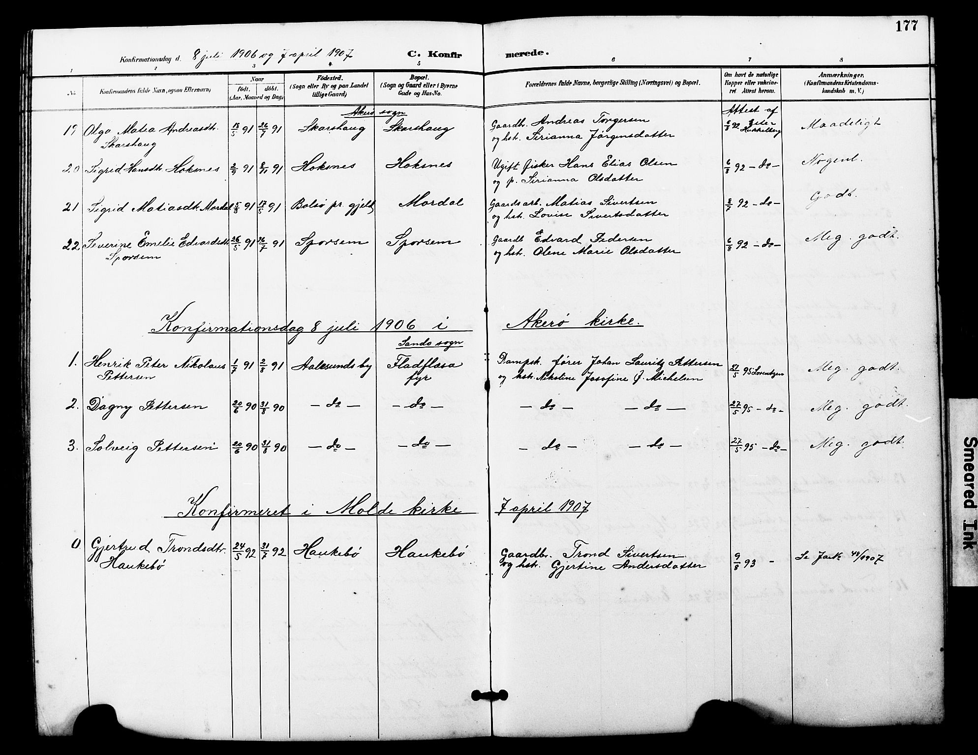 Ministerialprotokoller, klokkerbøker og fødselsregistre - Møre og Romsdal, SAT/A-1454/560/L0725: Parish register (copy) no. 560C02, 1895-1930, p. 177