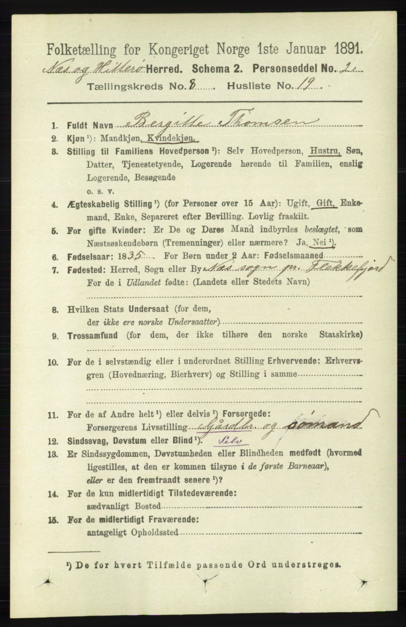 RA, 1891 census for 1043 Hidra og Nes, 1891, p. 3430