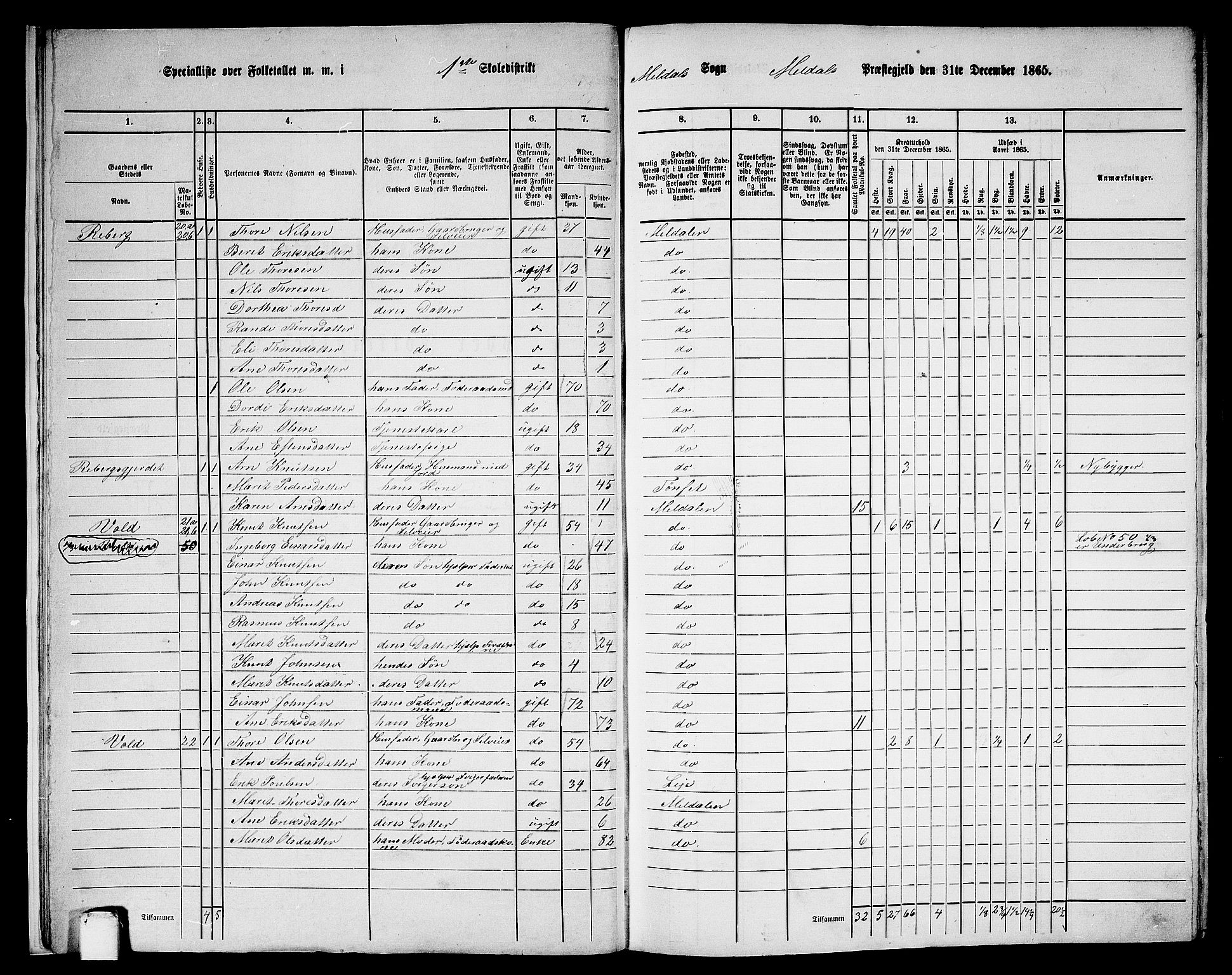 RA, 1865 census for Meldal, 1865, p. 12