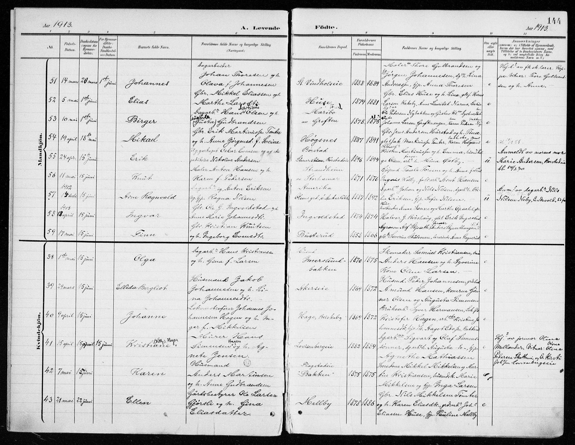 Vang prestekontor, Hedmark, AV/SAH-PREST-008/H/Ha/Haa/L0021: Parish register (official) no. 21, 1902-1917, p. 144