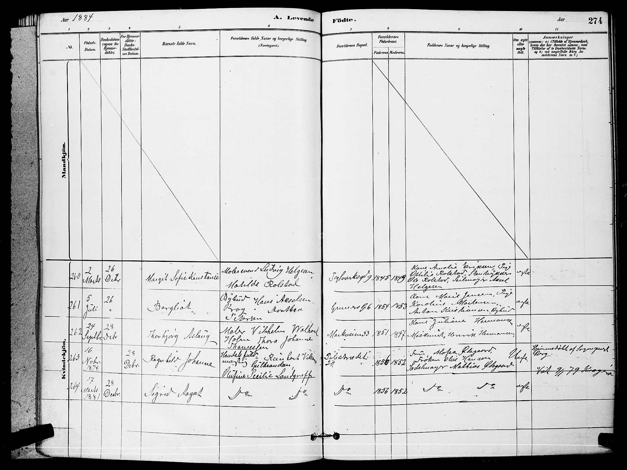 Paulus prestekontor Kirkebøker, AV/SAO-A-10871/G/Ga/L0002: Parish register (copy) no. 2, 1879-1887, p. 274