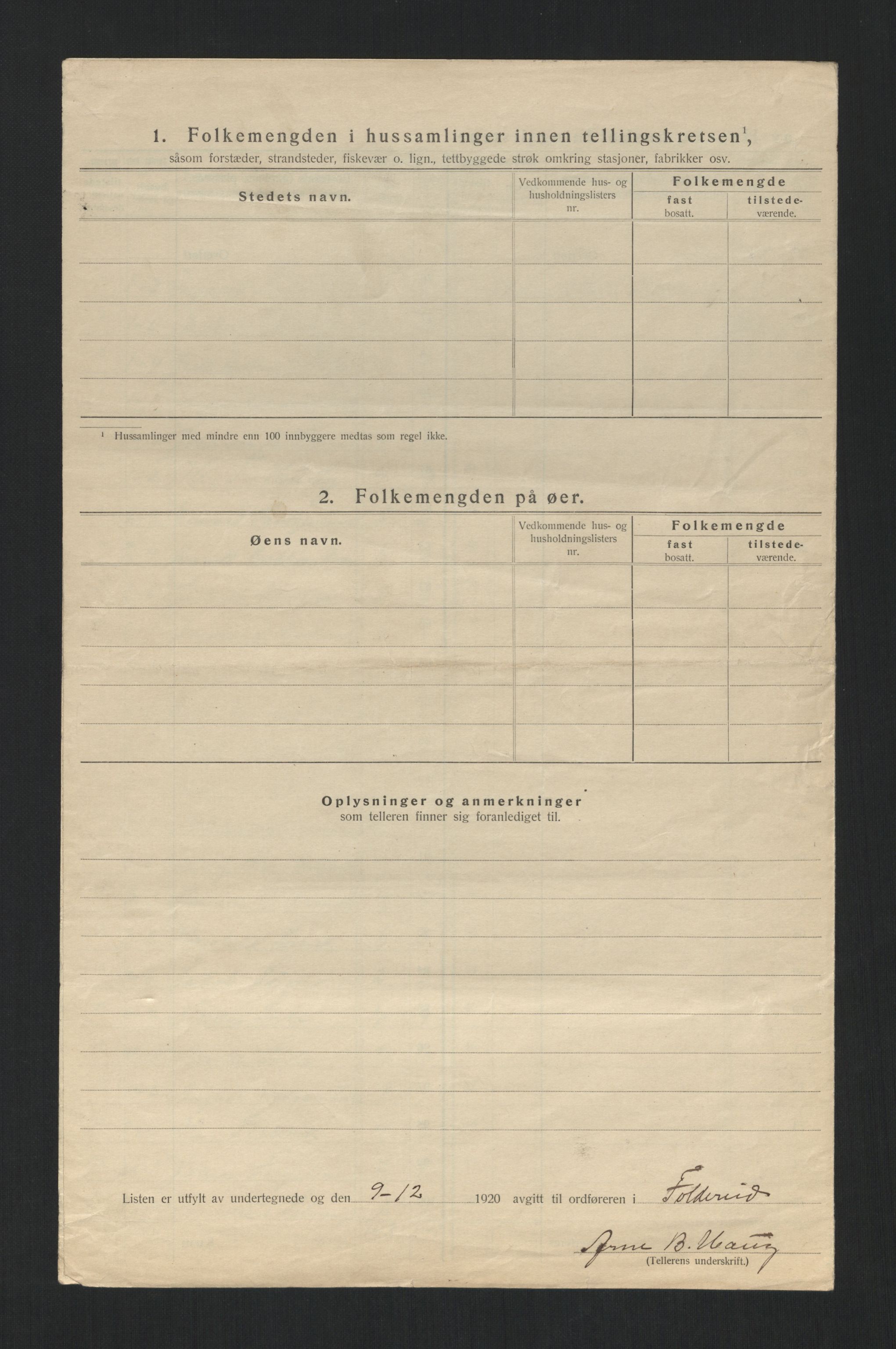 SAT, 1920 census for Foldereid, 1920, p. 9