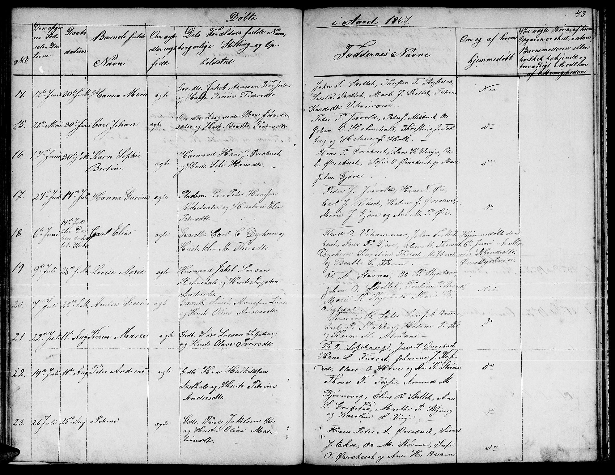 Ministerialprotokoller, klokkerbøker og fødselsregistre - Møre og Romsdal, AV/SAT-A-1454/521/L0300: Parish register (copy) no. 521C01, 1854-1881, p. 43