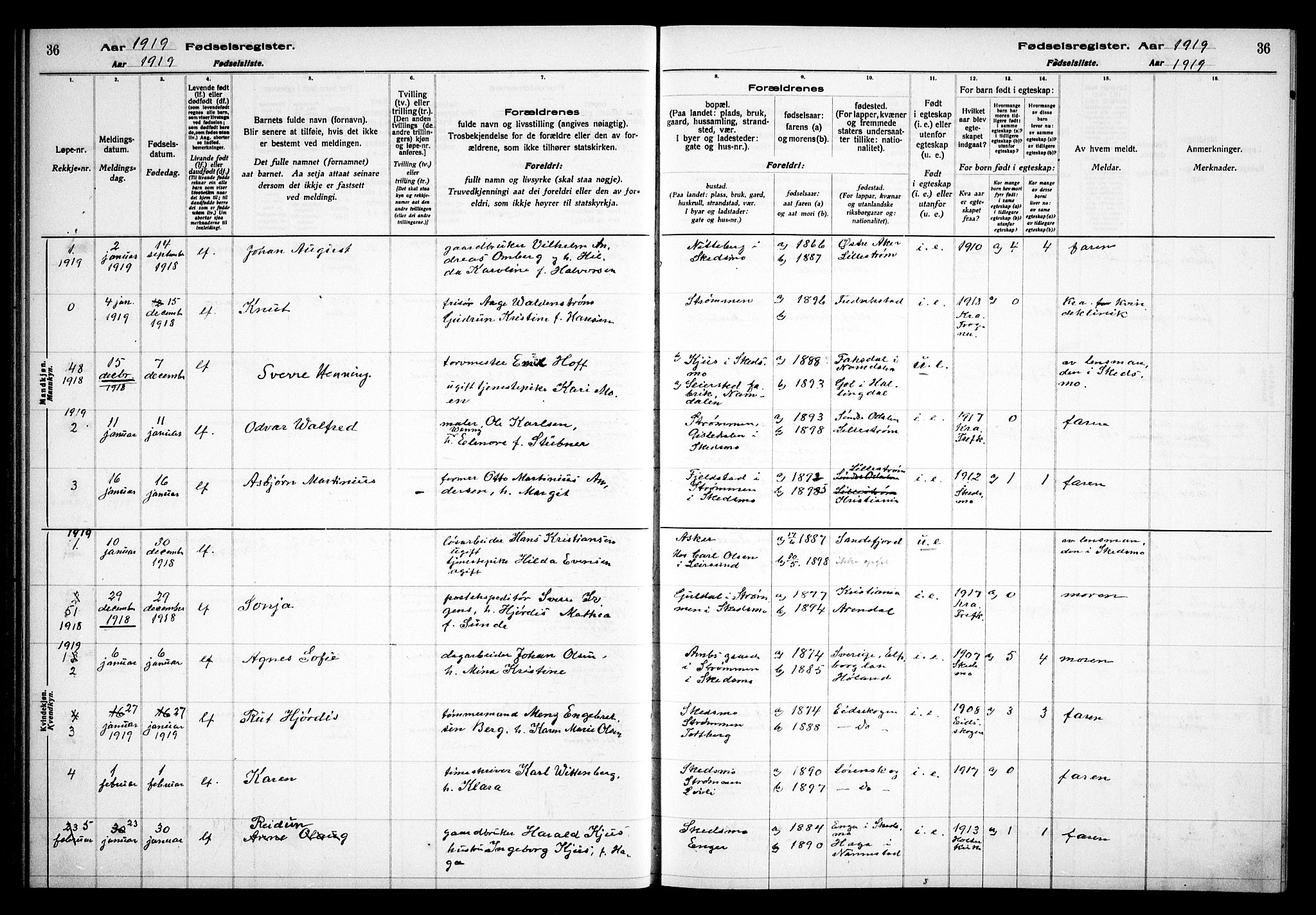 Skedsmo prestekontor Kirkebøker, AV/SAO-A-10033a/J/Ja/L0001: Birth register no. I 1, 1916-1931, p. 36