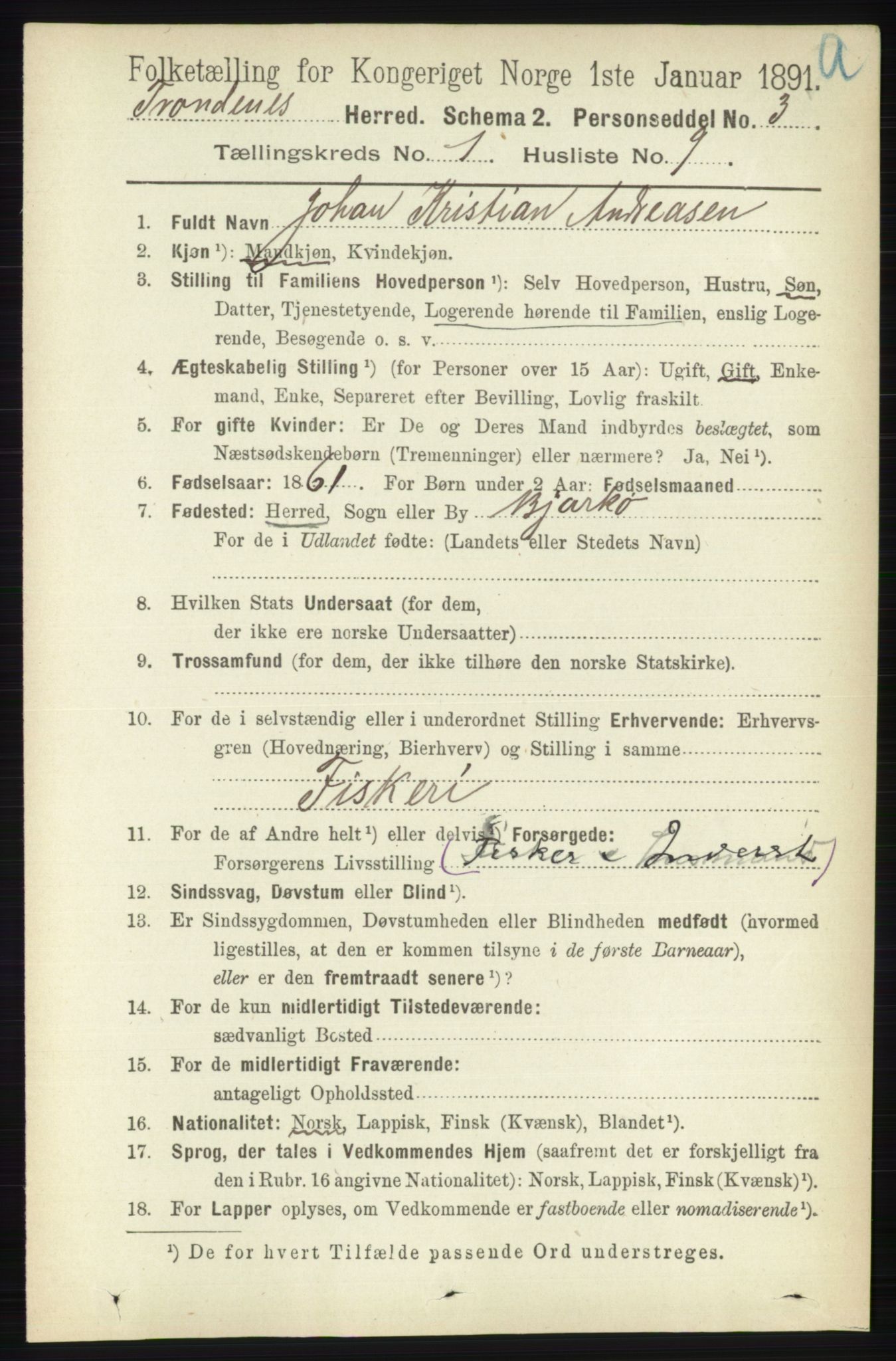 RA, 1891 census for 1914 Trondenes, 1891, p. 168