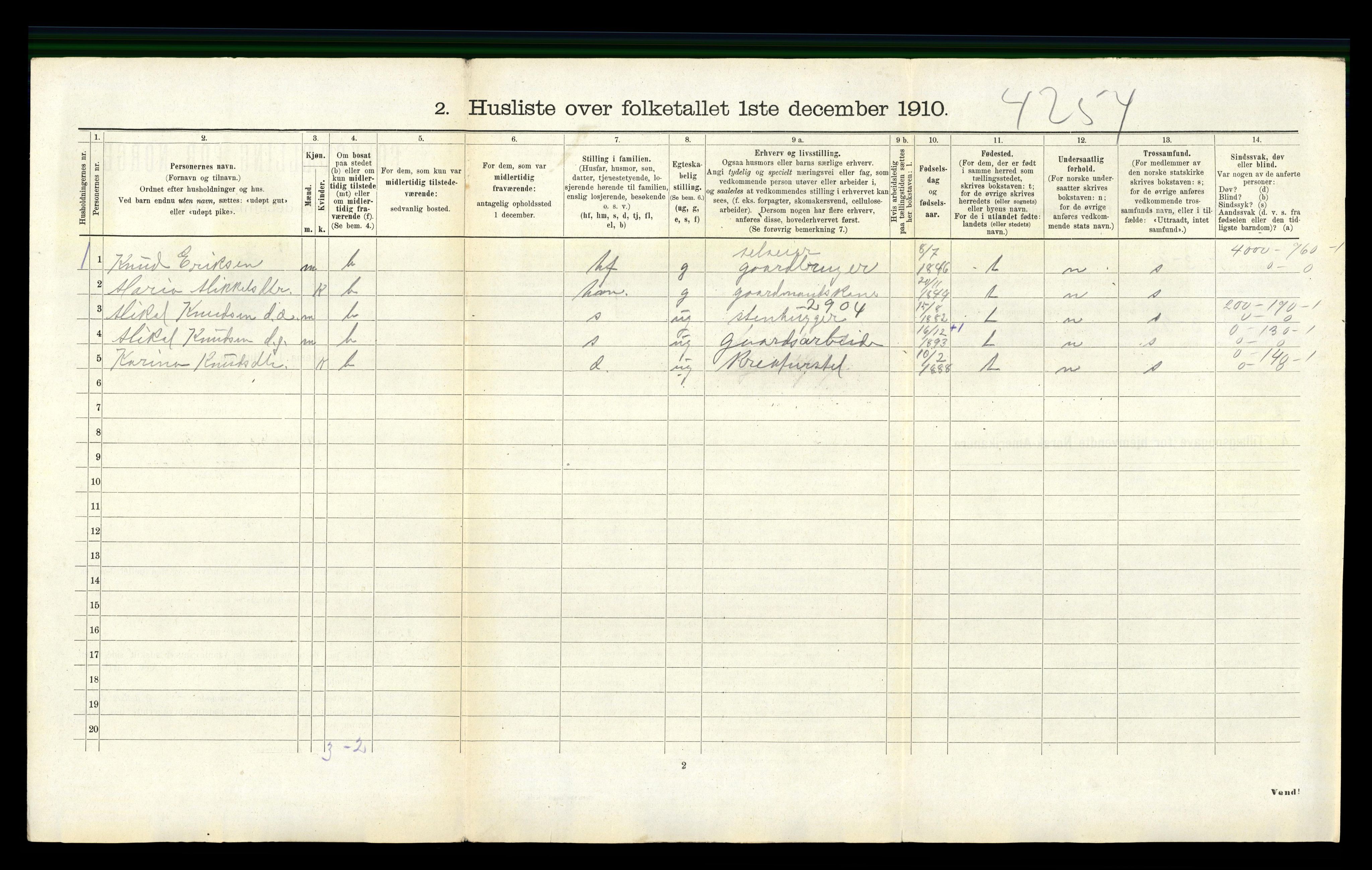 RA, 1910 census for Forsand, 1910, p. 138