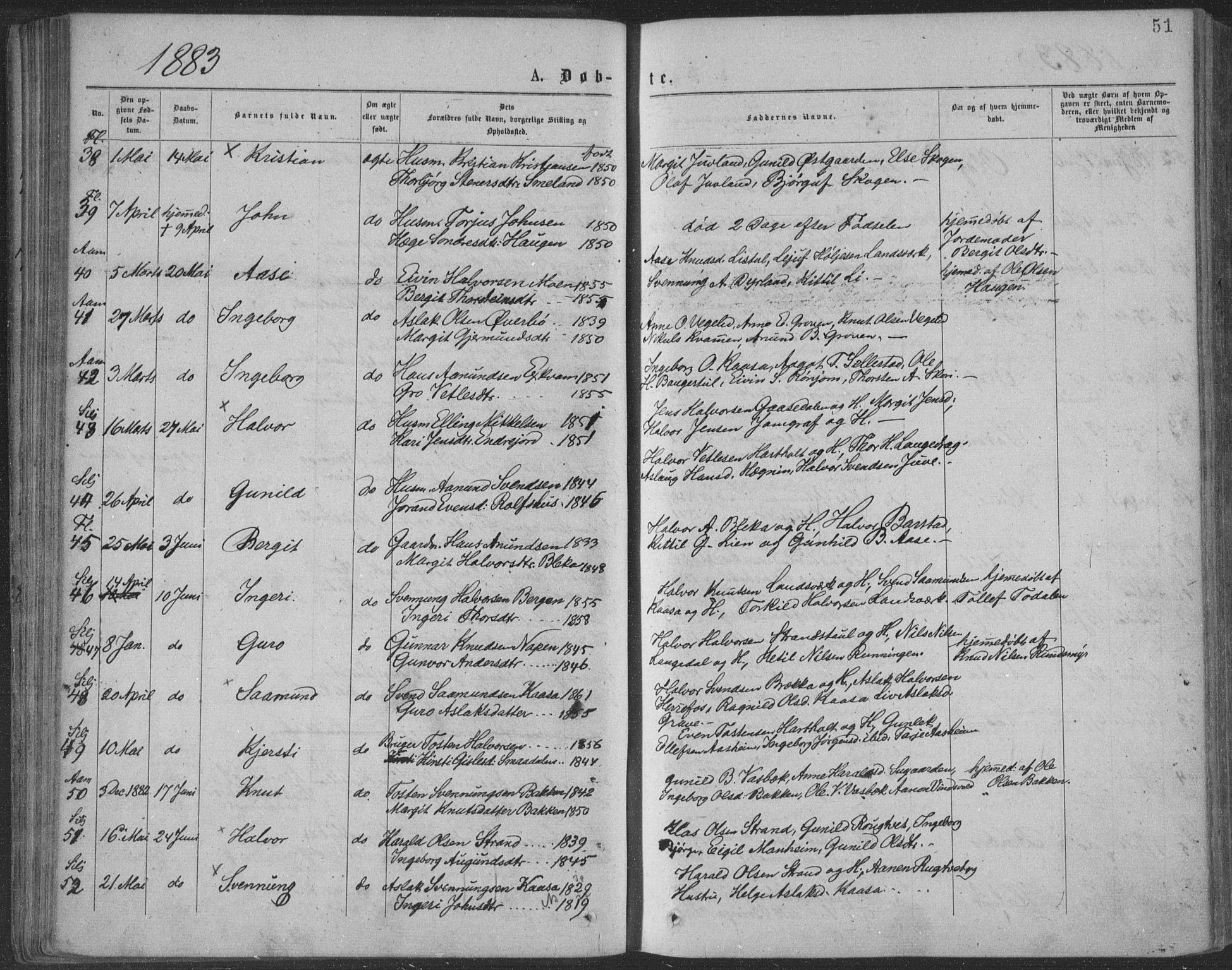 Seljord kirkebøker, AV/SAKO-A-20/F/Fa/L0014: Parish register (official) no. I 14, 1877-1886, p. 51