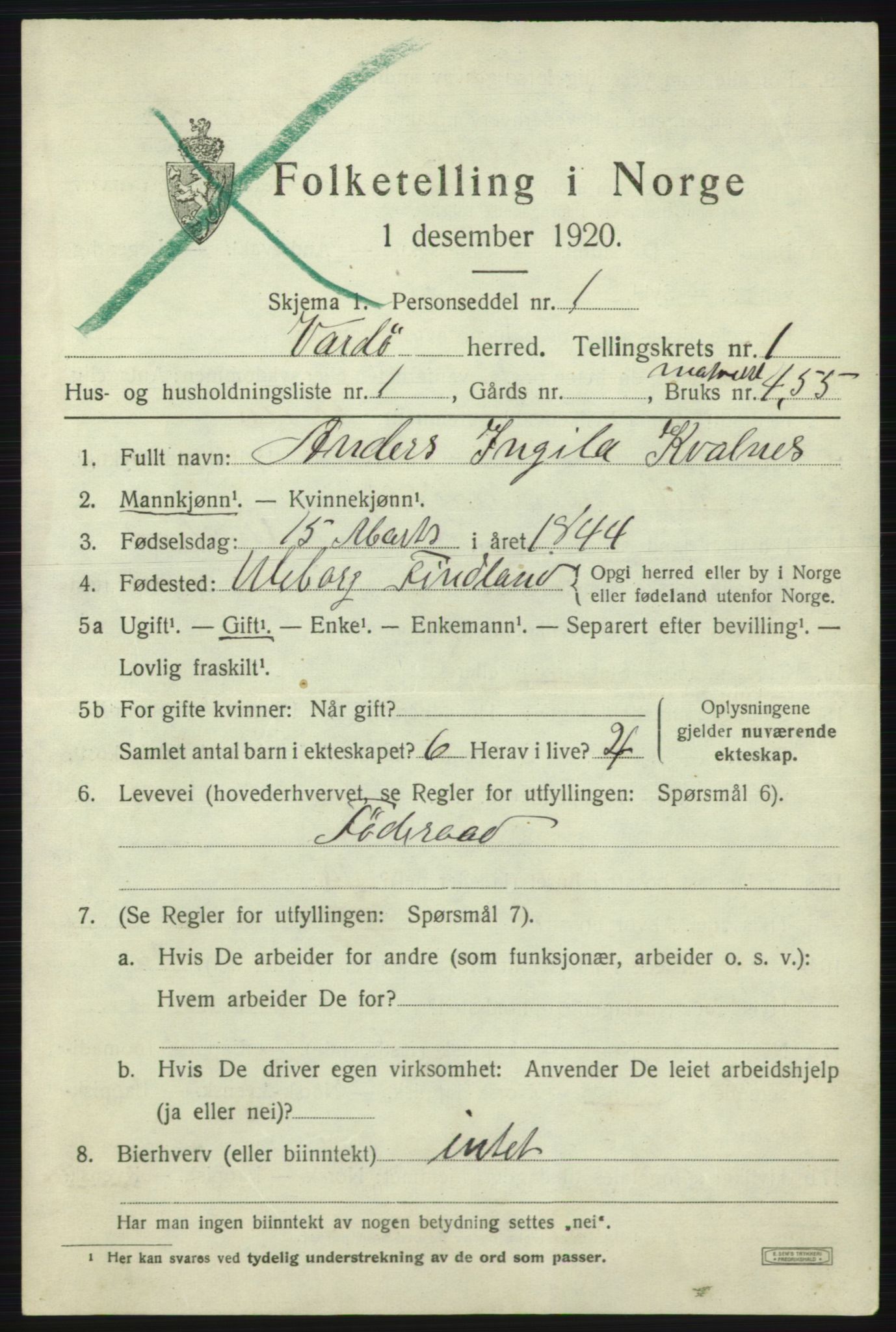 SATØ, 1920 census for Vardø rural district, 1920, p. 580