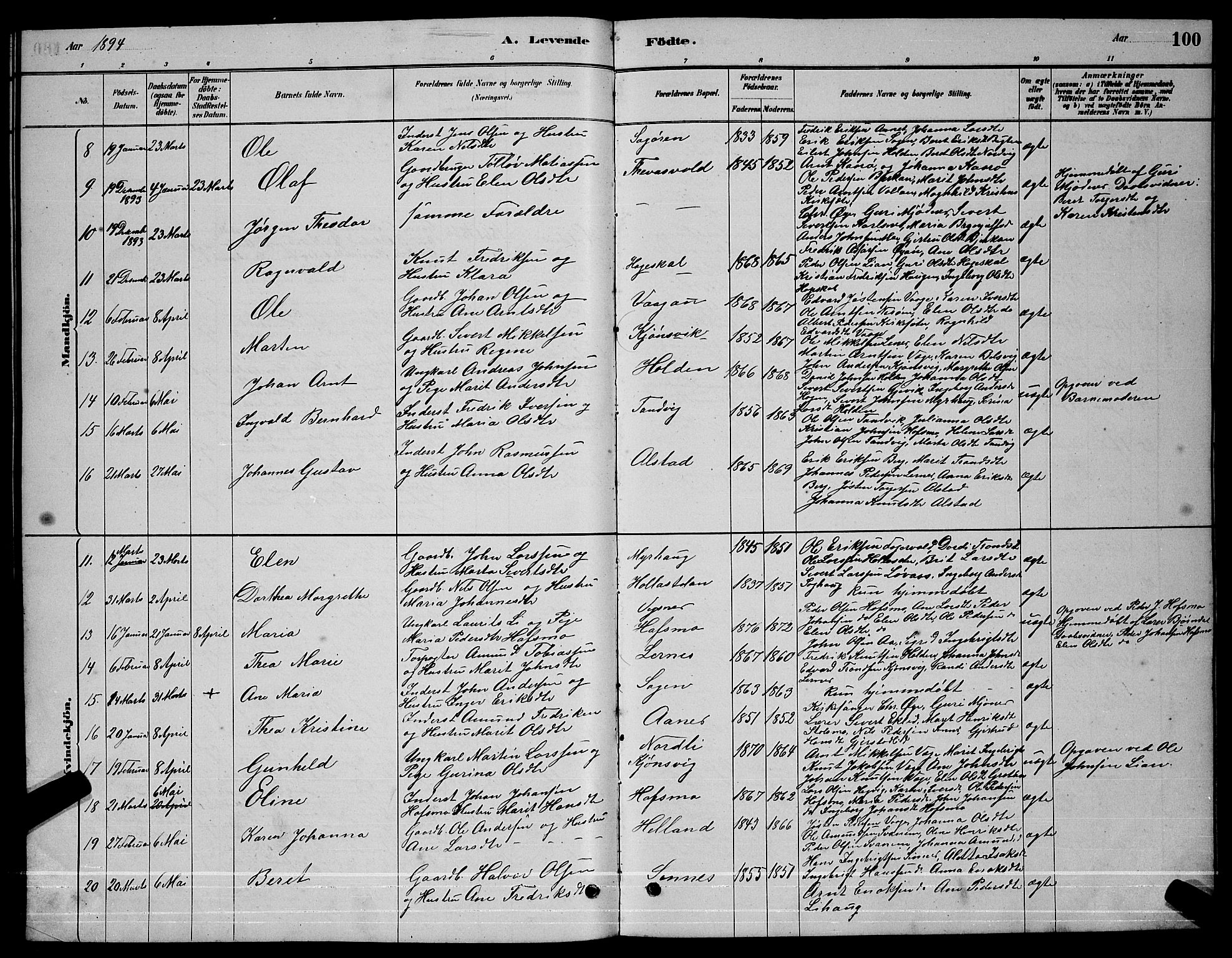 Ministerialprotokoller, klokkerbøker og fødselsregistre - Sør-Trøndelag, SAT/A-1456/630/L0504: Parish register (copy) no. 630C02, 1879-1898, p. 100