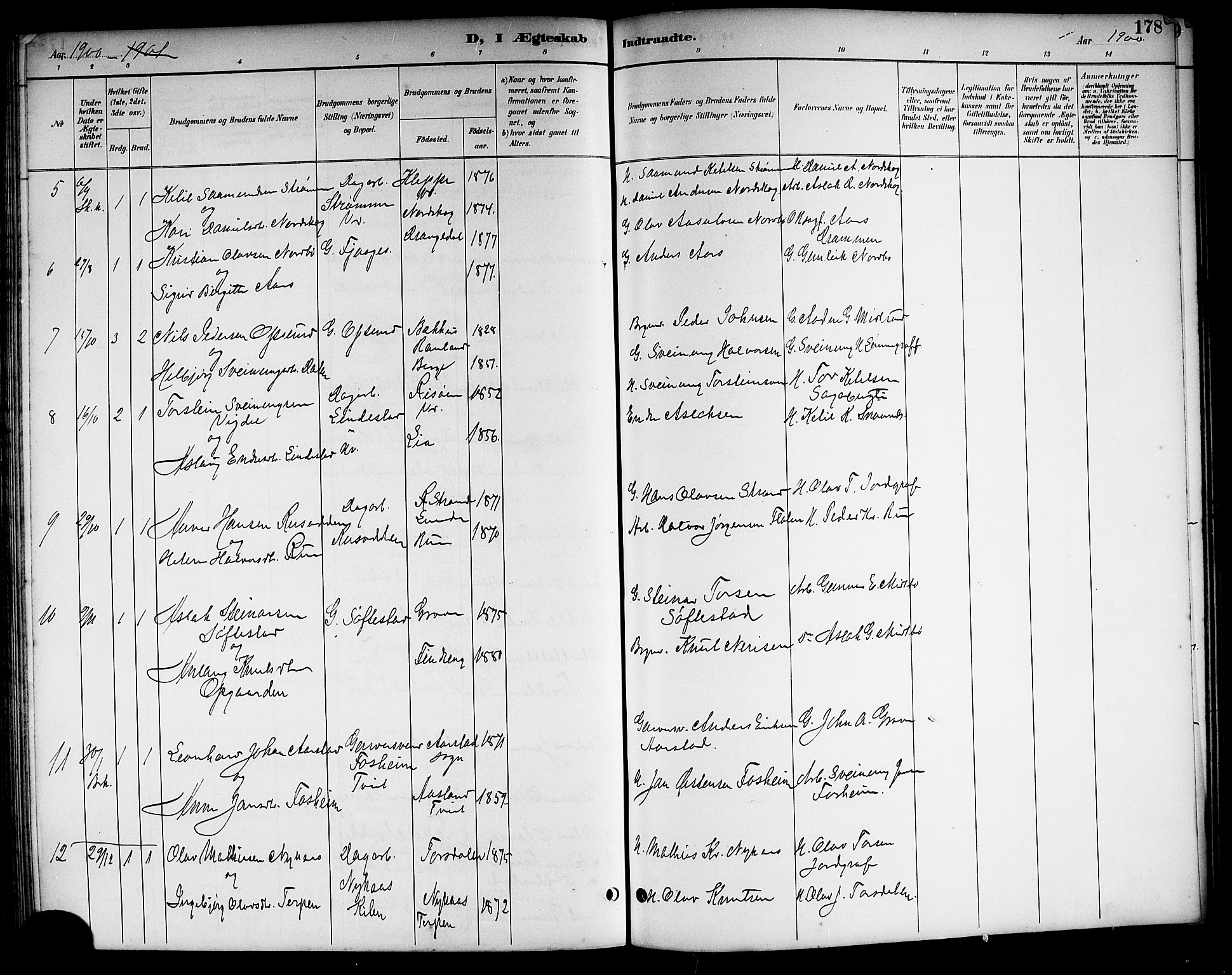 Kviteseid kirkebøker, SAKO/A-276/G/Ga/L0002: Parish register (copy) no. I 2, 1893-1918, p. 178
