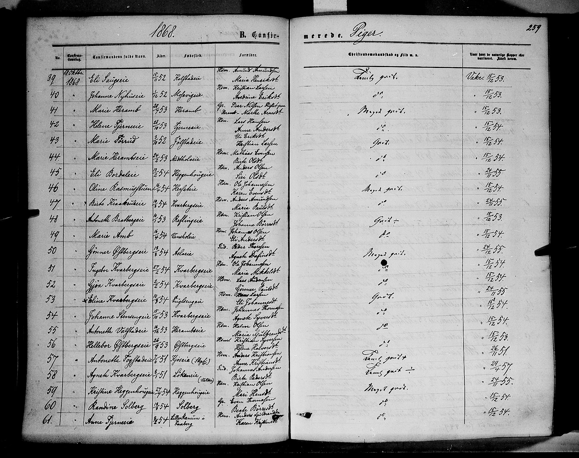 Ringsaker prestekontor, SAH/PREST-014/K/Ka/L0010: Parish register (official) no. 10, 1861-1869, p. 259