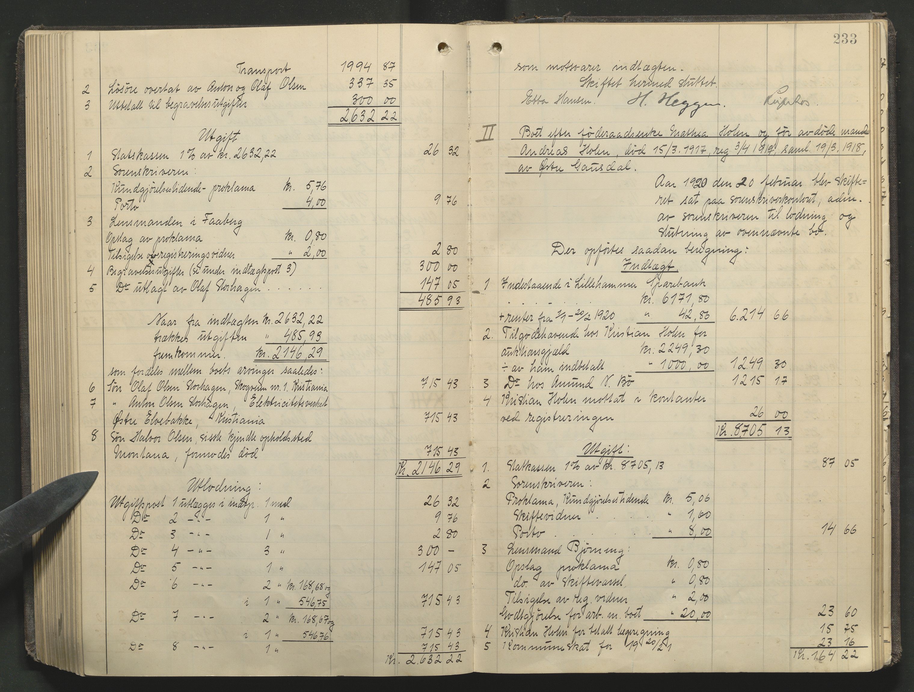 Sør-Gudbrandsdal tingrett, AV/SAH-TING-004/J/Ja/Jae/L0002: Skifteutlodningsprotokoll - landet, 1912-1921, p. 233