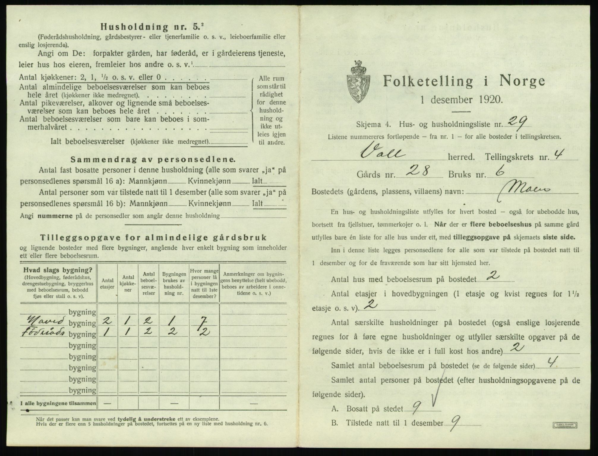 SAT, 1920 census for Voll, 1920, p. 319