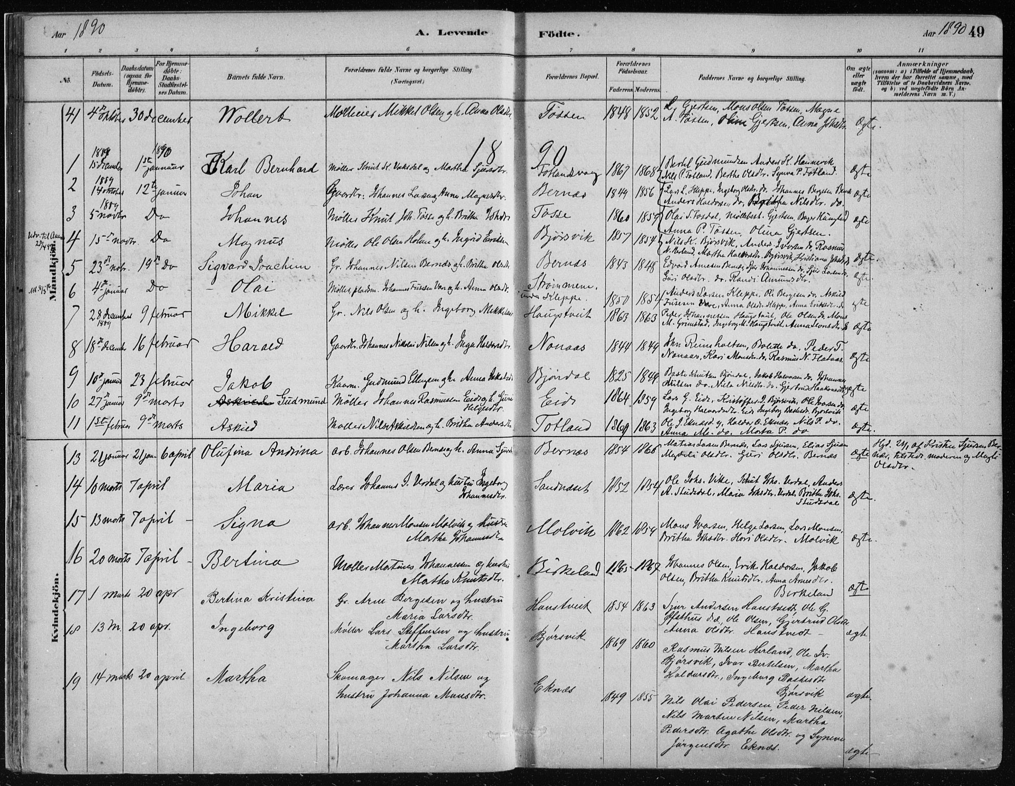 Hosanger sokneprestembete, AV/SAB-A-75801/H/Haa: Parish register (official) no. B  1, 1880-1896, p. 49