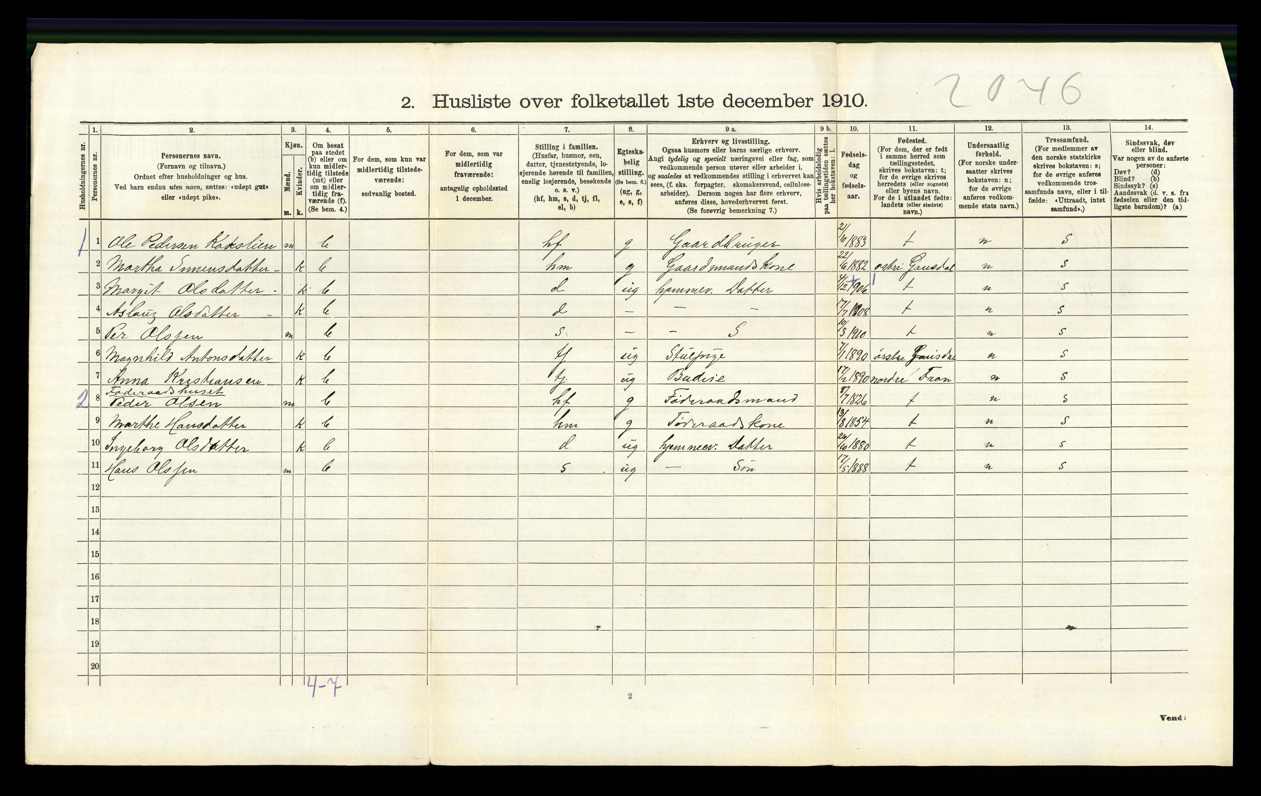 RA, 1910 census for Fåberg, 1910, p. 771