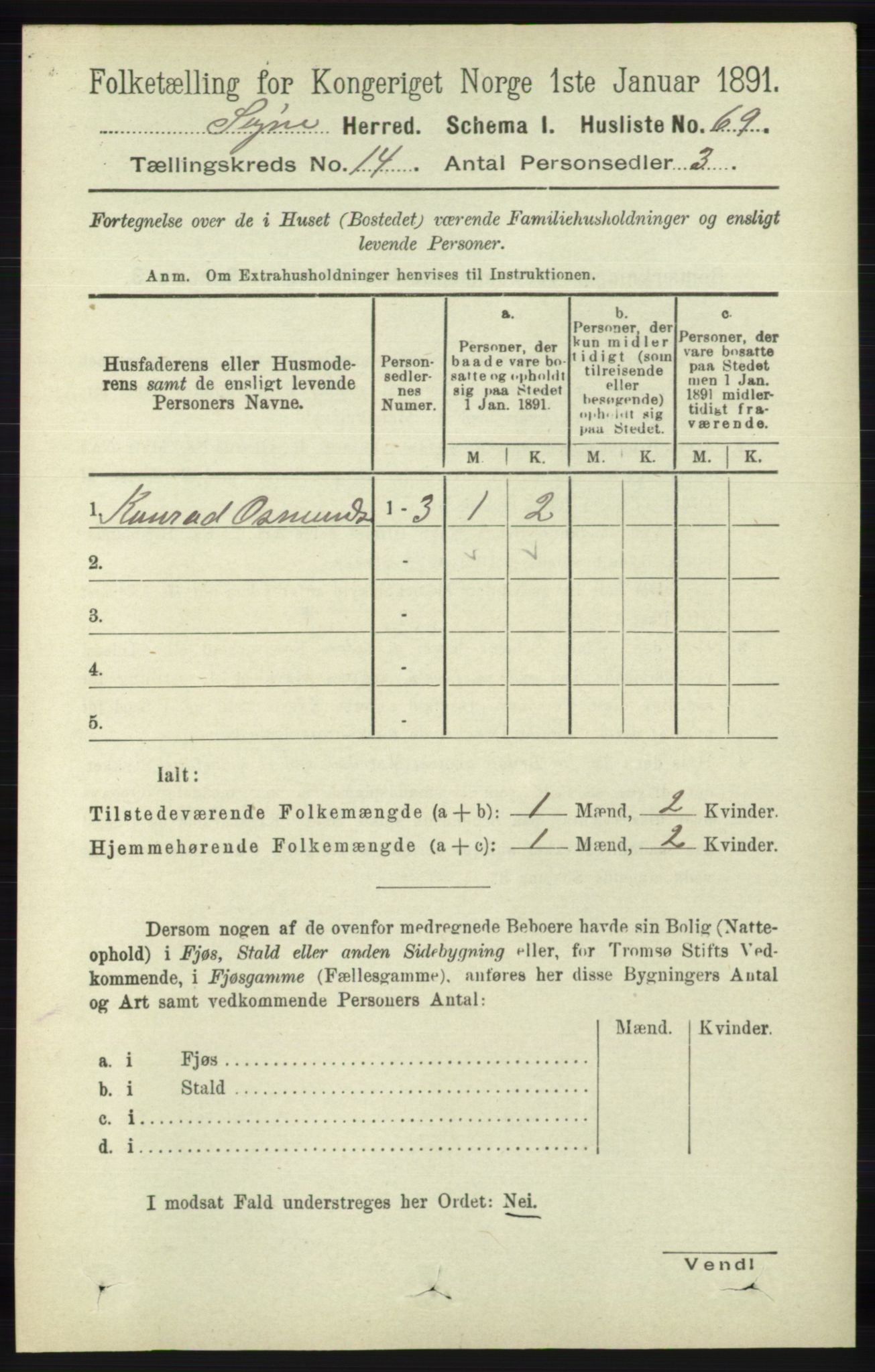 RA, 1891 census for 1018 Søgne, 1891, p. 3395