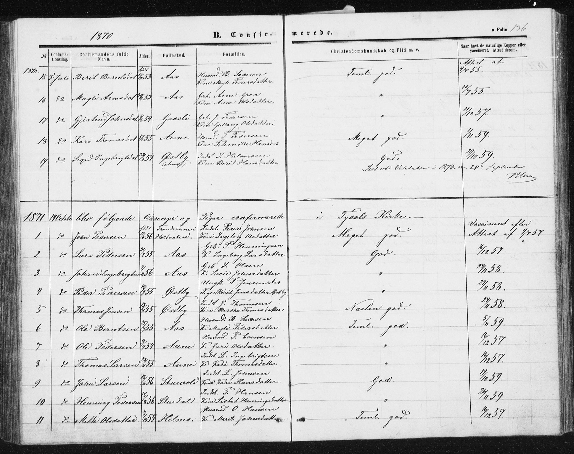 Ministerialprotokoller, klokkerbøker og fødselsregistre - Sør-Trøndelag, SAT/A-1456/698/L1166: Parish register (copy) no. 698C03, 1861-1887, p. 136
