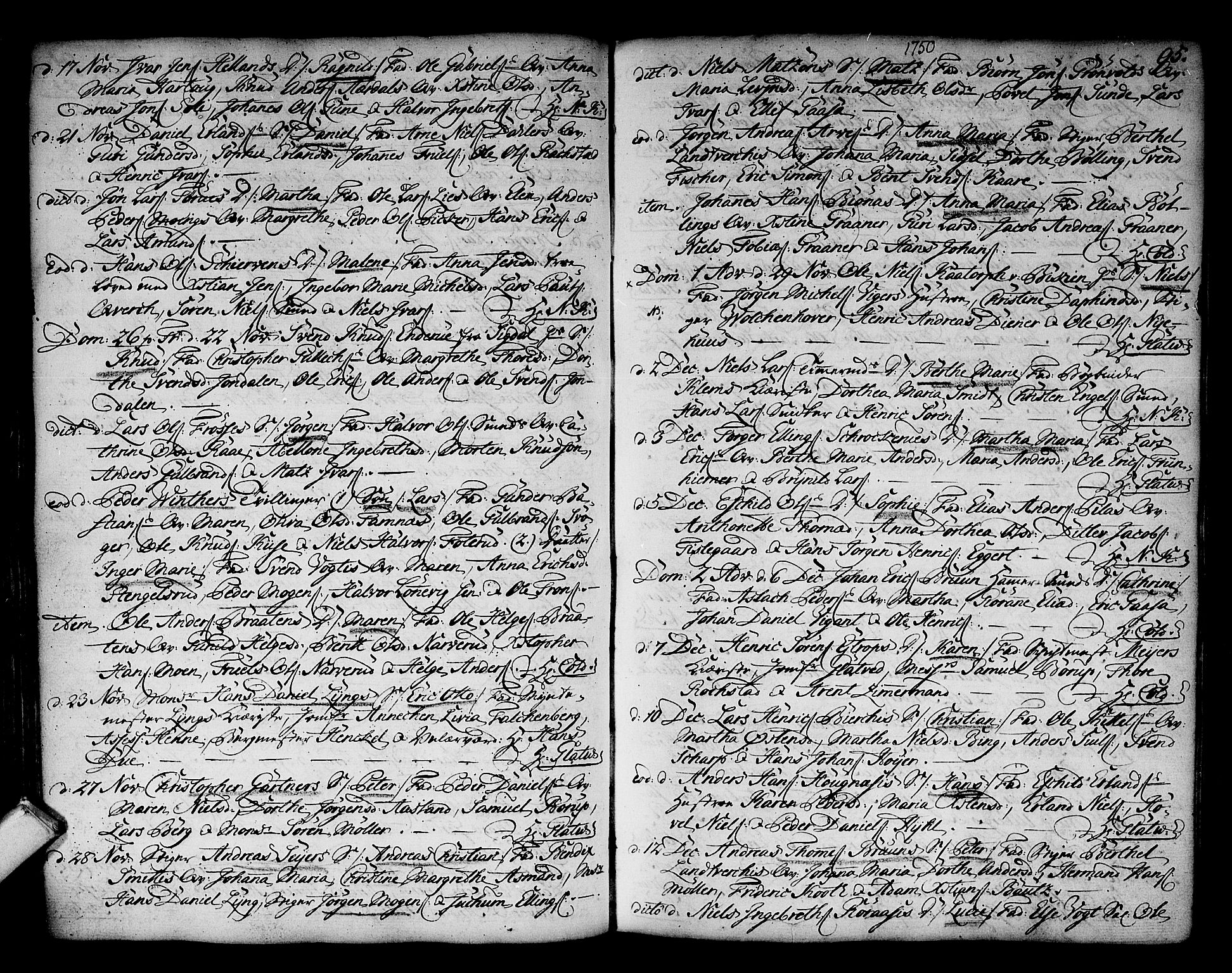 Kongsberg kirkebøker, AV/SAKO-A-22/F/Fa/L0003: Parish register (official) no. I 3, 1744-1755, p. 95