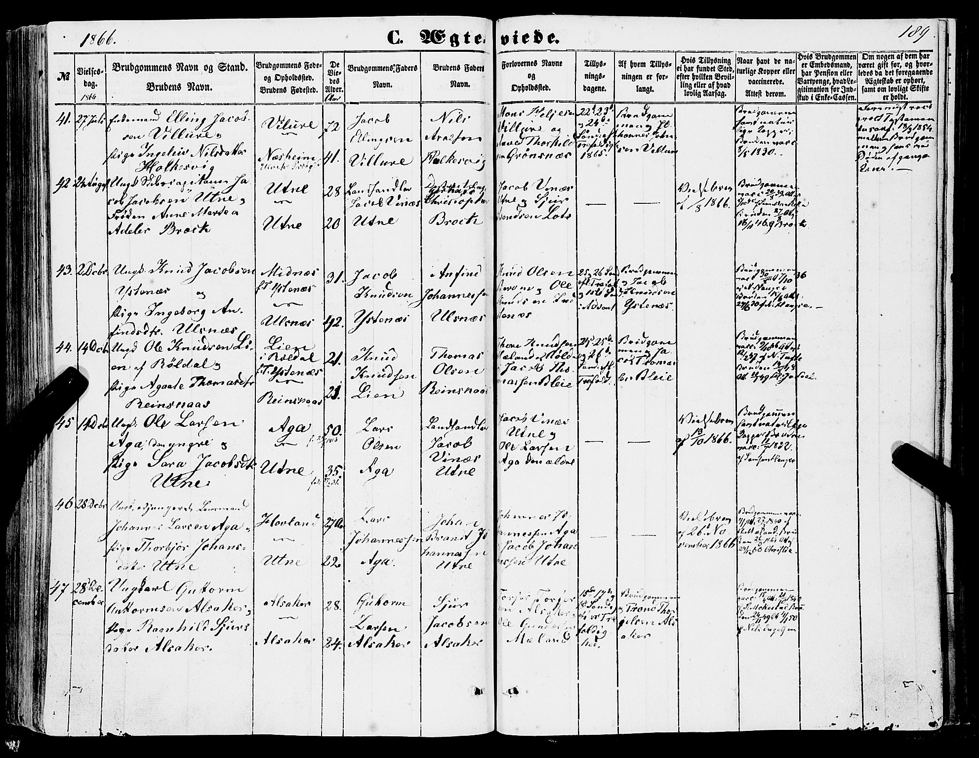 Ullensvang sokneprestembete, AV/SAB-A-78701/H/Haa: Parish register (official) no. A 11, 1854-1866, p. 189