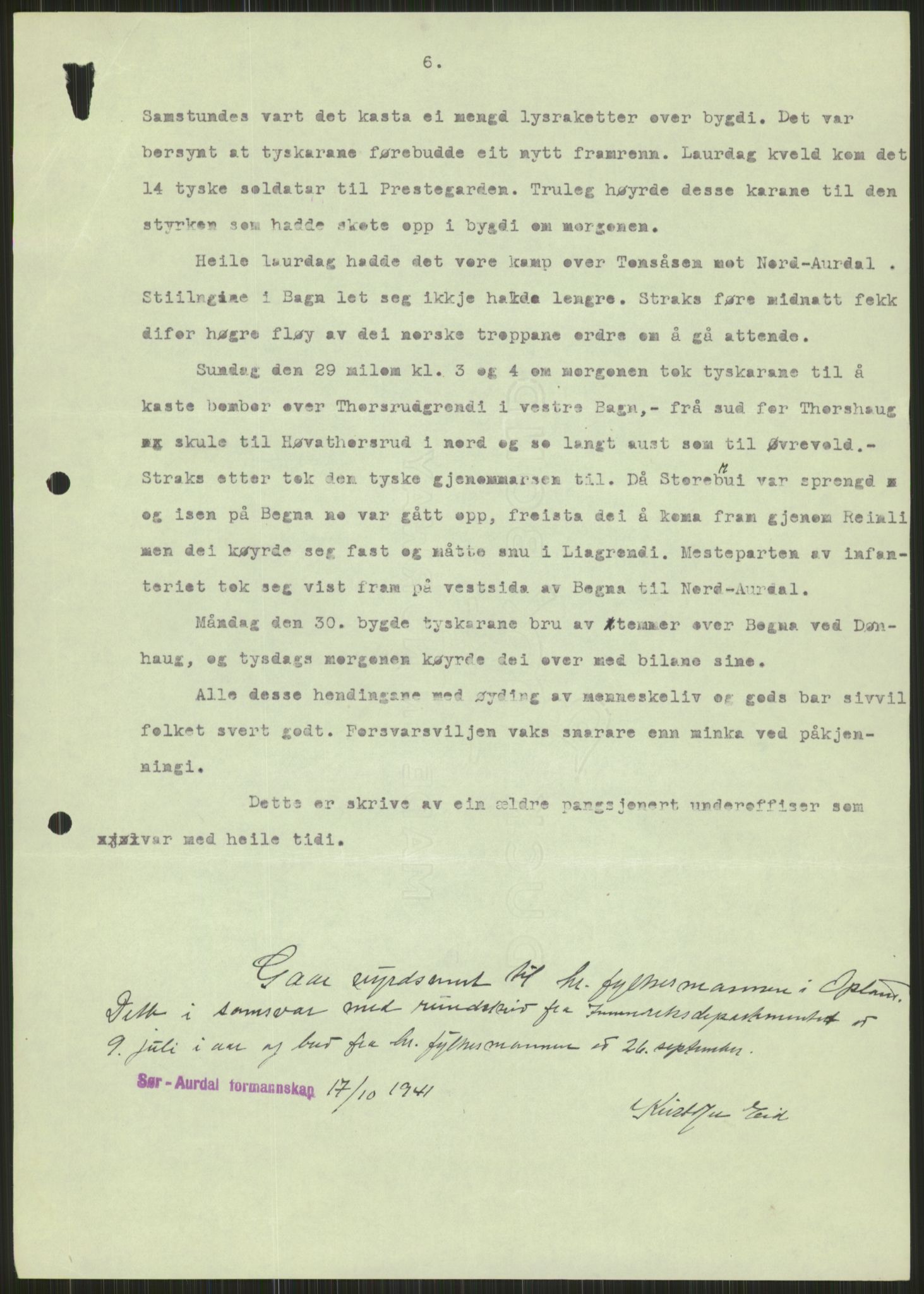 Forsvaret, Forsvarets krigshistoriske avdeling, AV/RA-RAFA-2017/Y/Ya/L0014: II-C-11-31 - Fylkesmenn.  Rapporter om krigsbegivenhetene 1940., 1940, p. 213