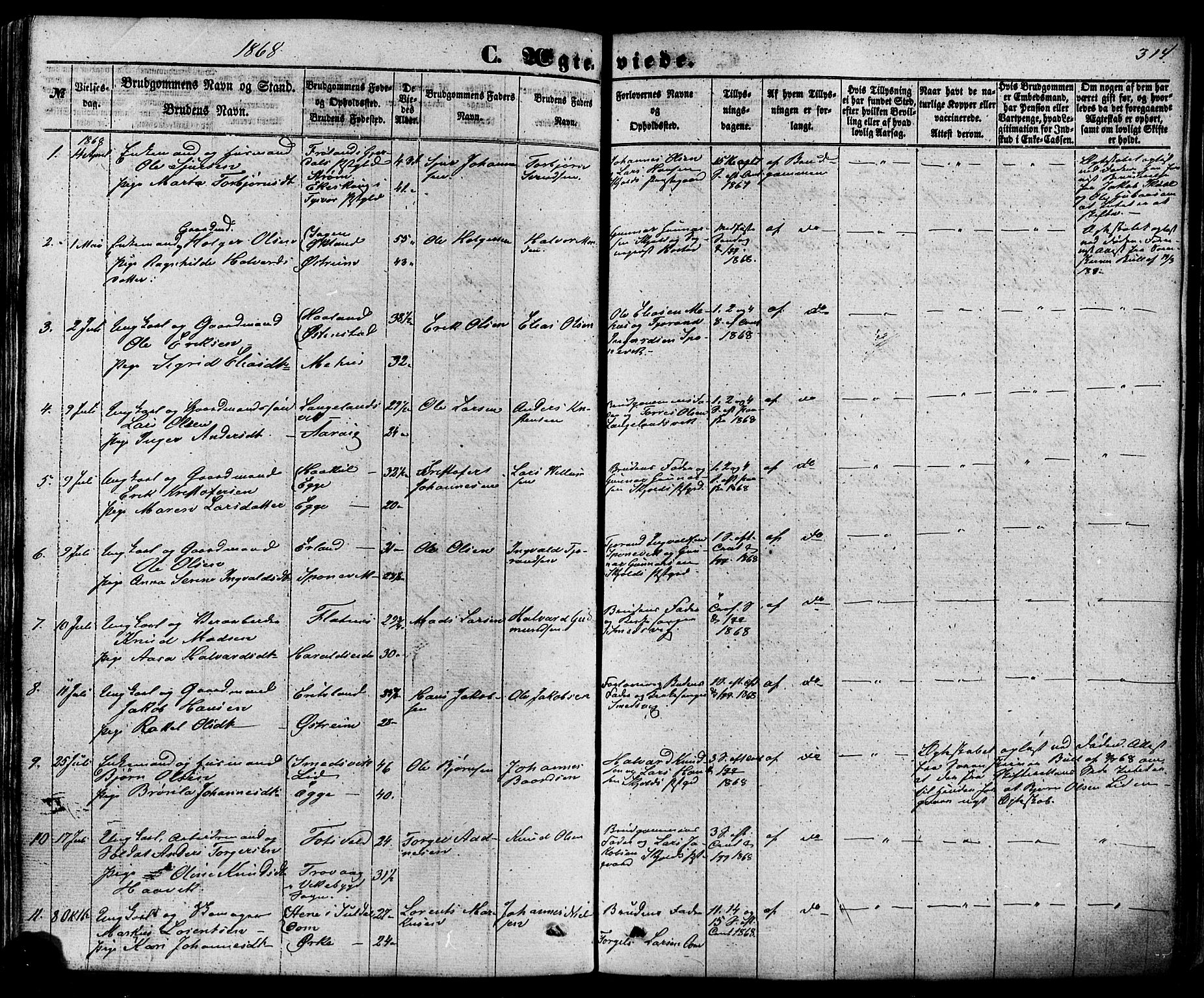 Skjold sokneprestkontor, AV/SAST-A-101847/H/Ha/Haa/L0008: Parish register (official) no. A 8, 1856-1882, p. 314