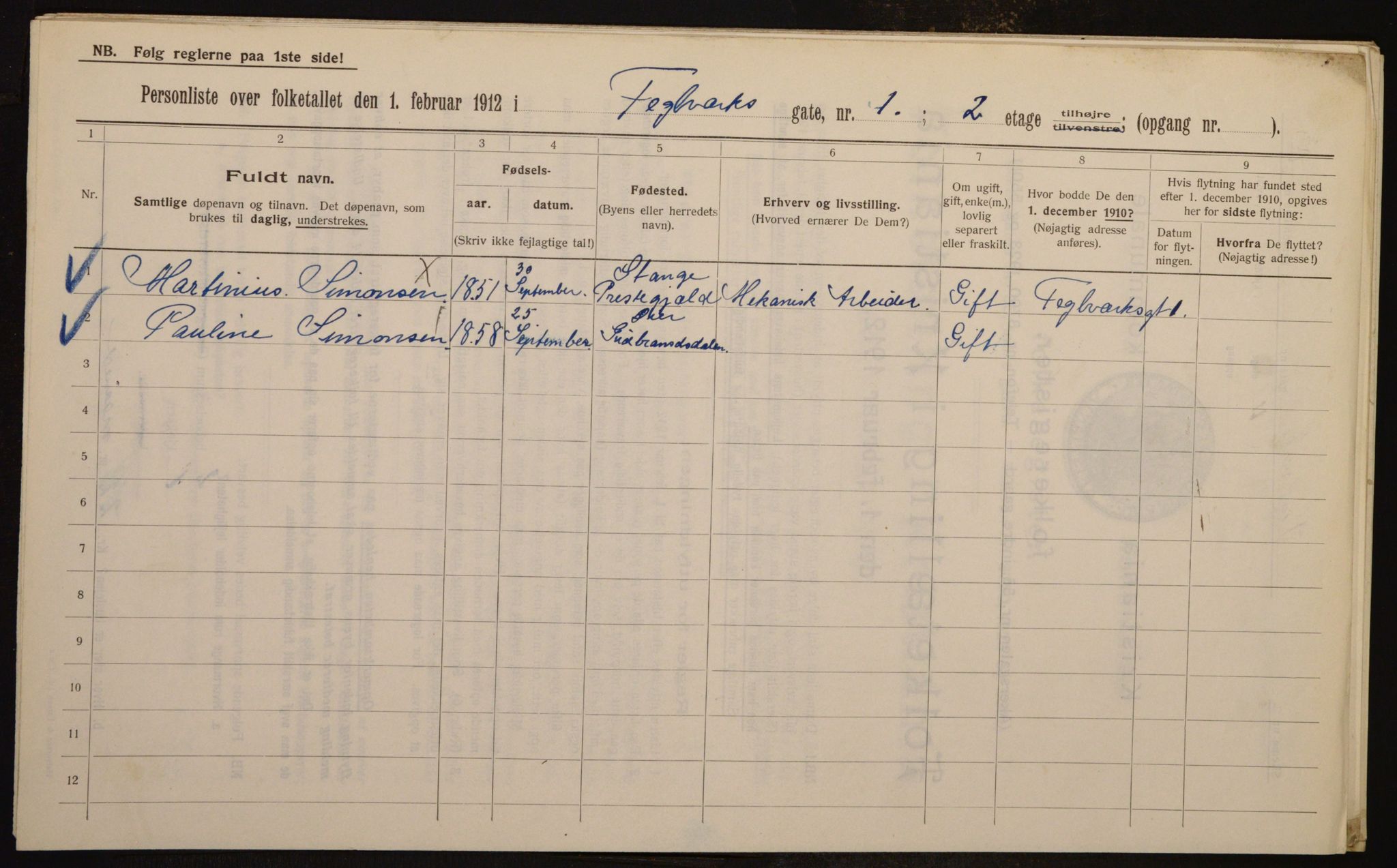 OBA, Municipal Census 1912 for Kristiania, 1912, p. 107406