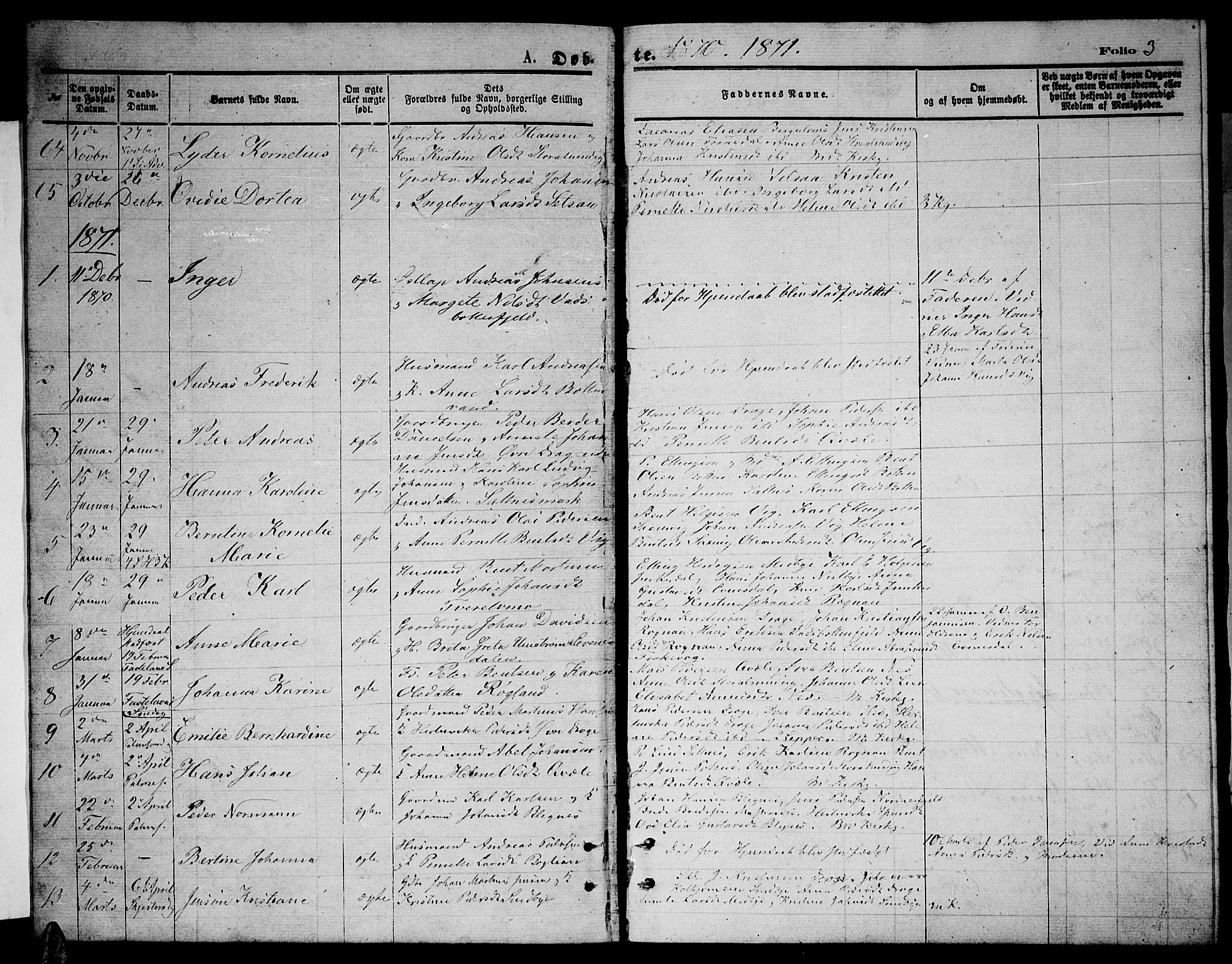 Ministerialprotokoller, klokkerbøker og fødselsregistre - Nordland, AV/SAT-A-1459/847/L0679: Parish register (copy) no. 847C07, 1870-1888, p. 3