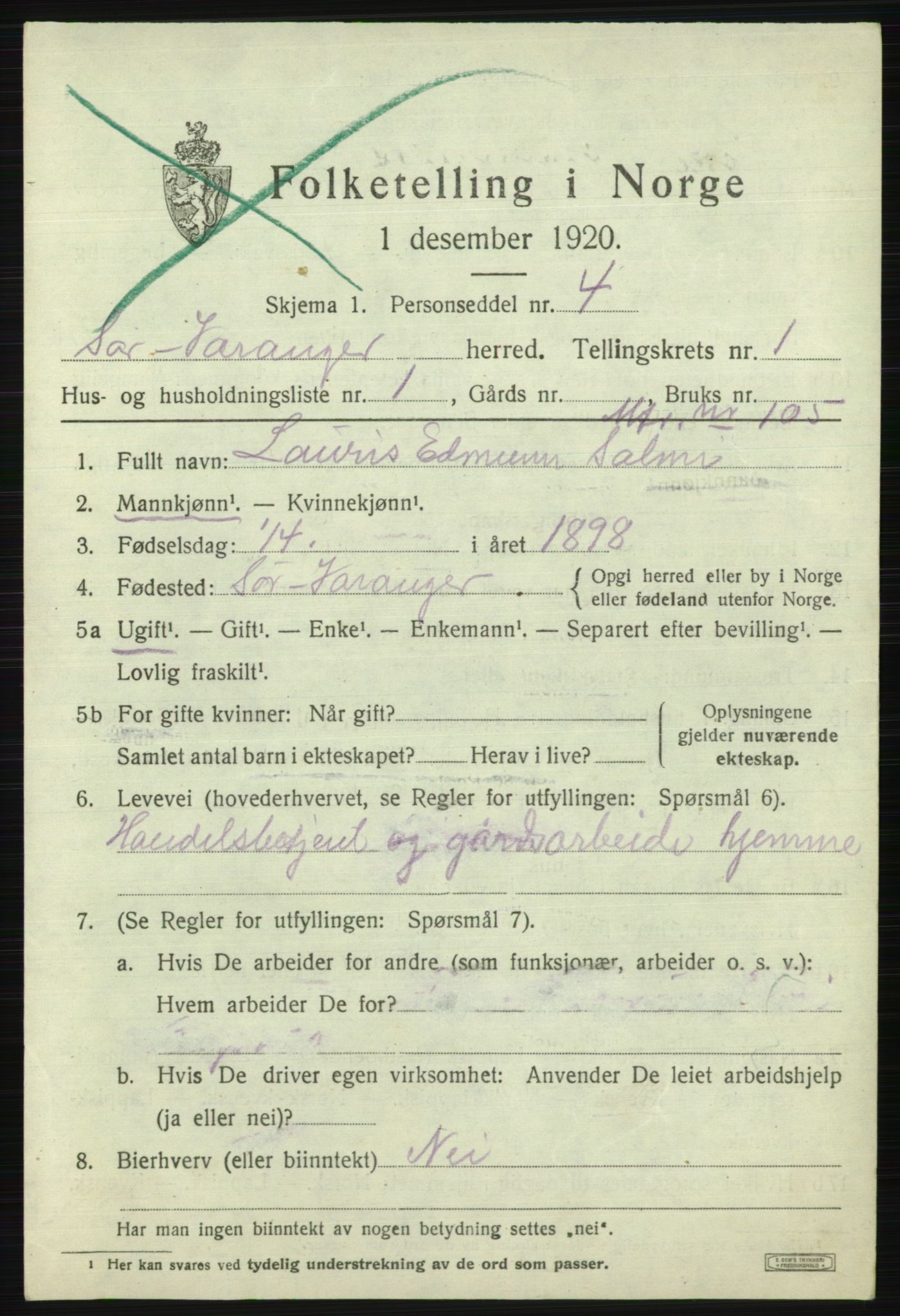 SATØ, 1920 census for Sør-Varanger, 1920, p. 1400