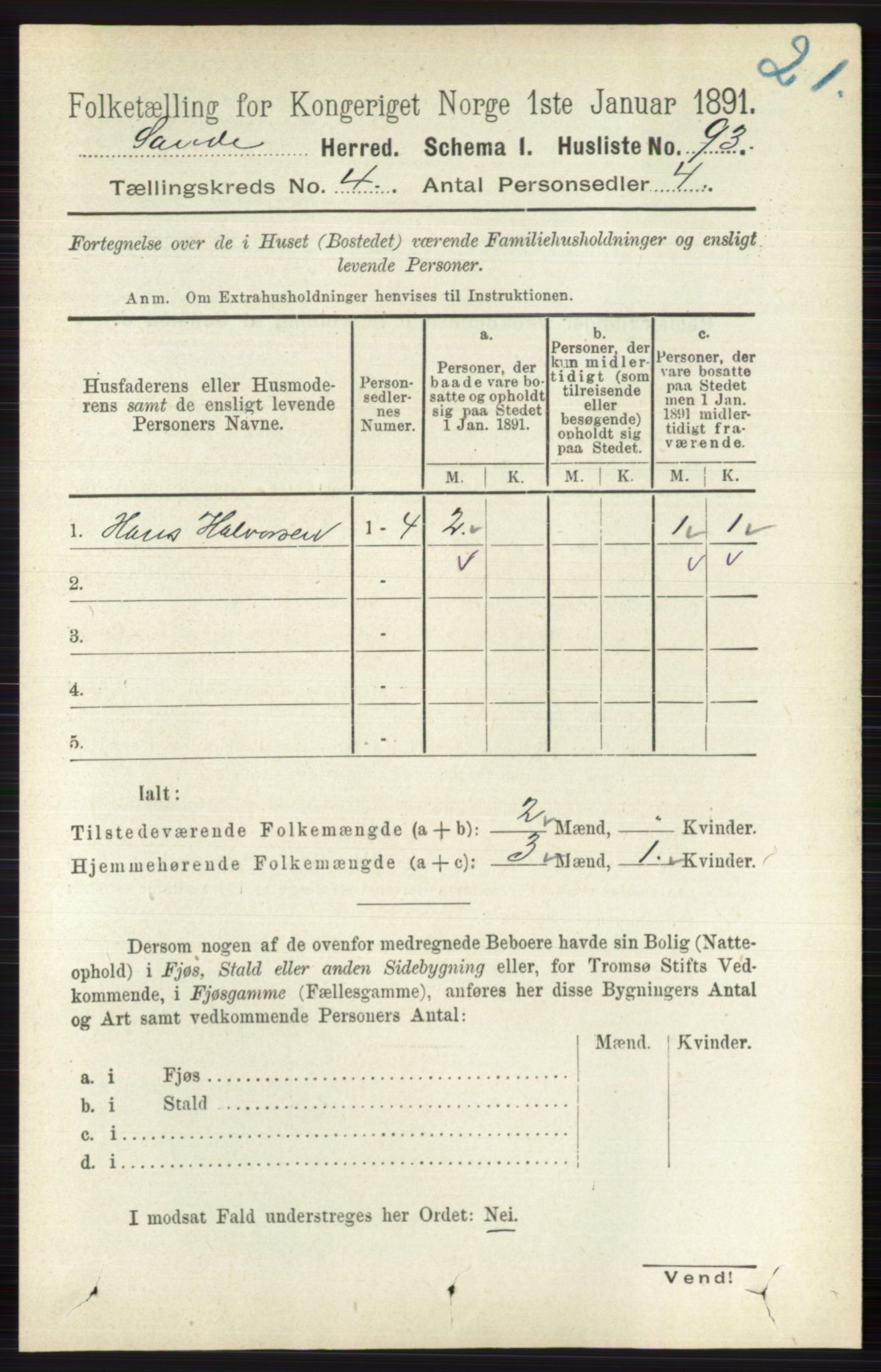 RA, 1891 census for 0713 Sande, 1891, p. 1477