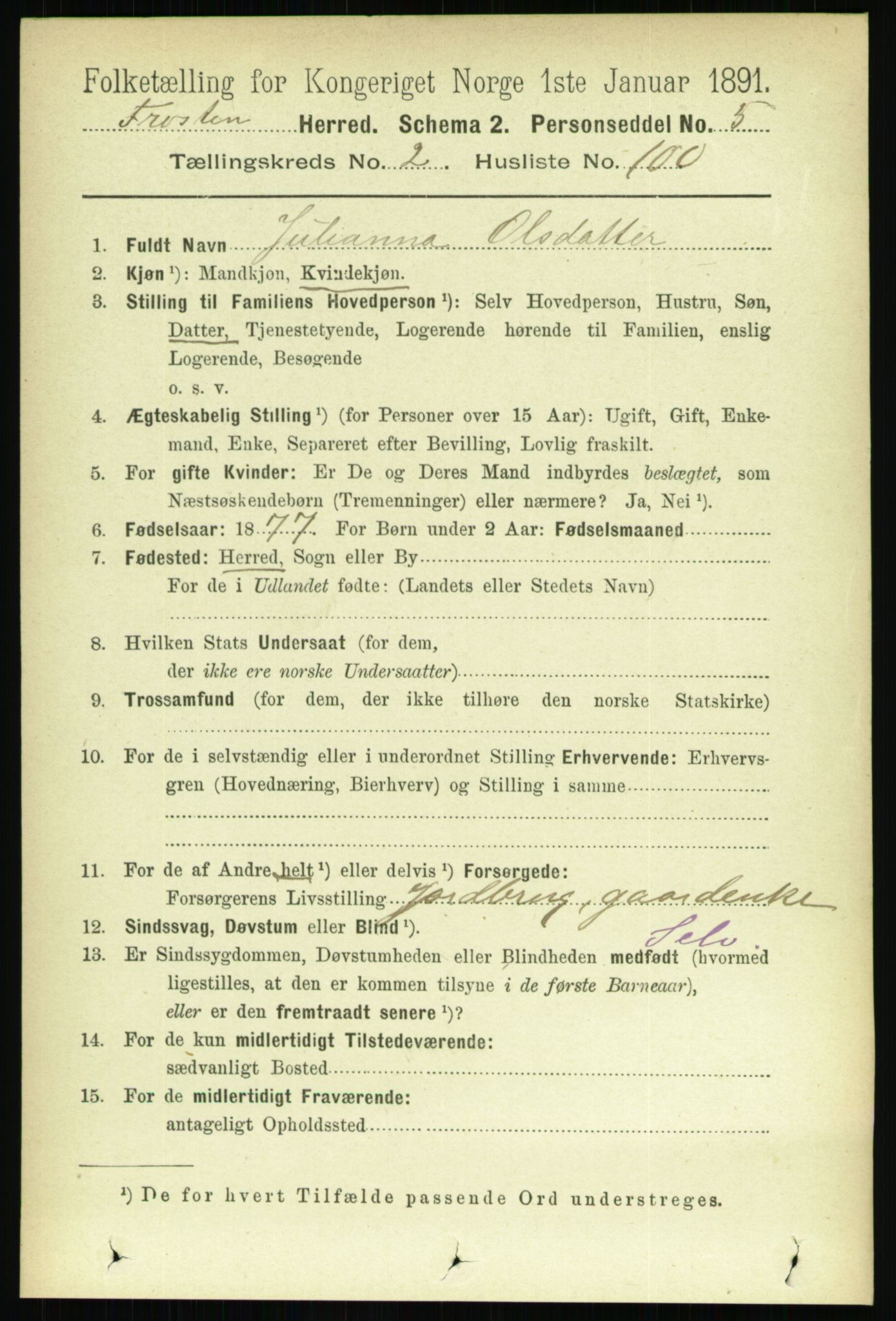 RA, 1891 census for 1717 Frosta, 1891, p. 1695