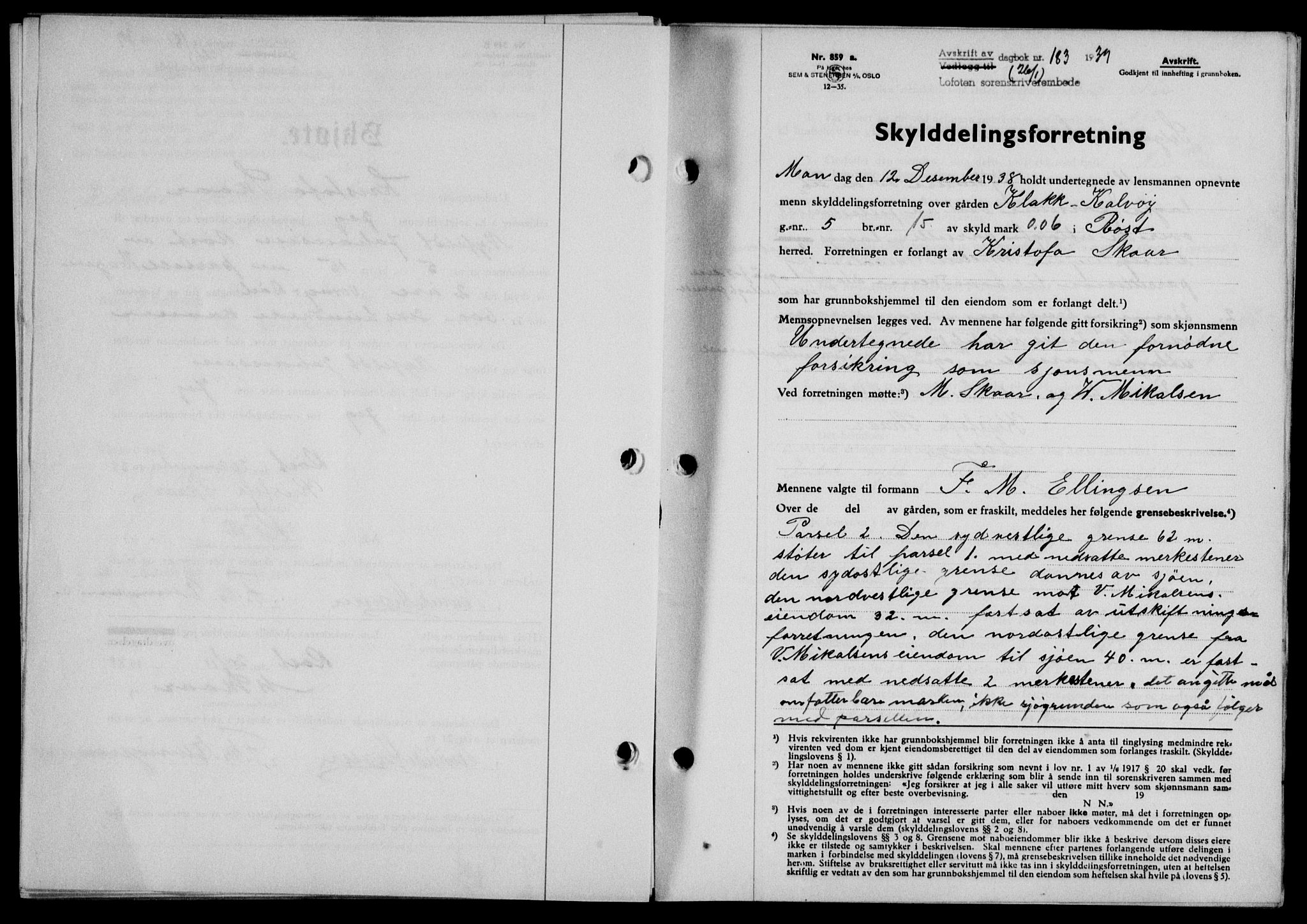 Lofoten sorenskriveri, SAT/A-0017/1/2/2C/L0005a: Mortgage book no. 5a, 1939-1939, Diary no: : 183/1939
