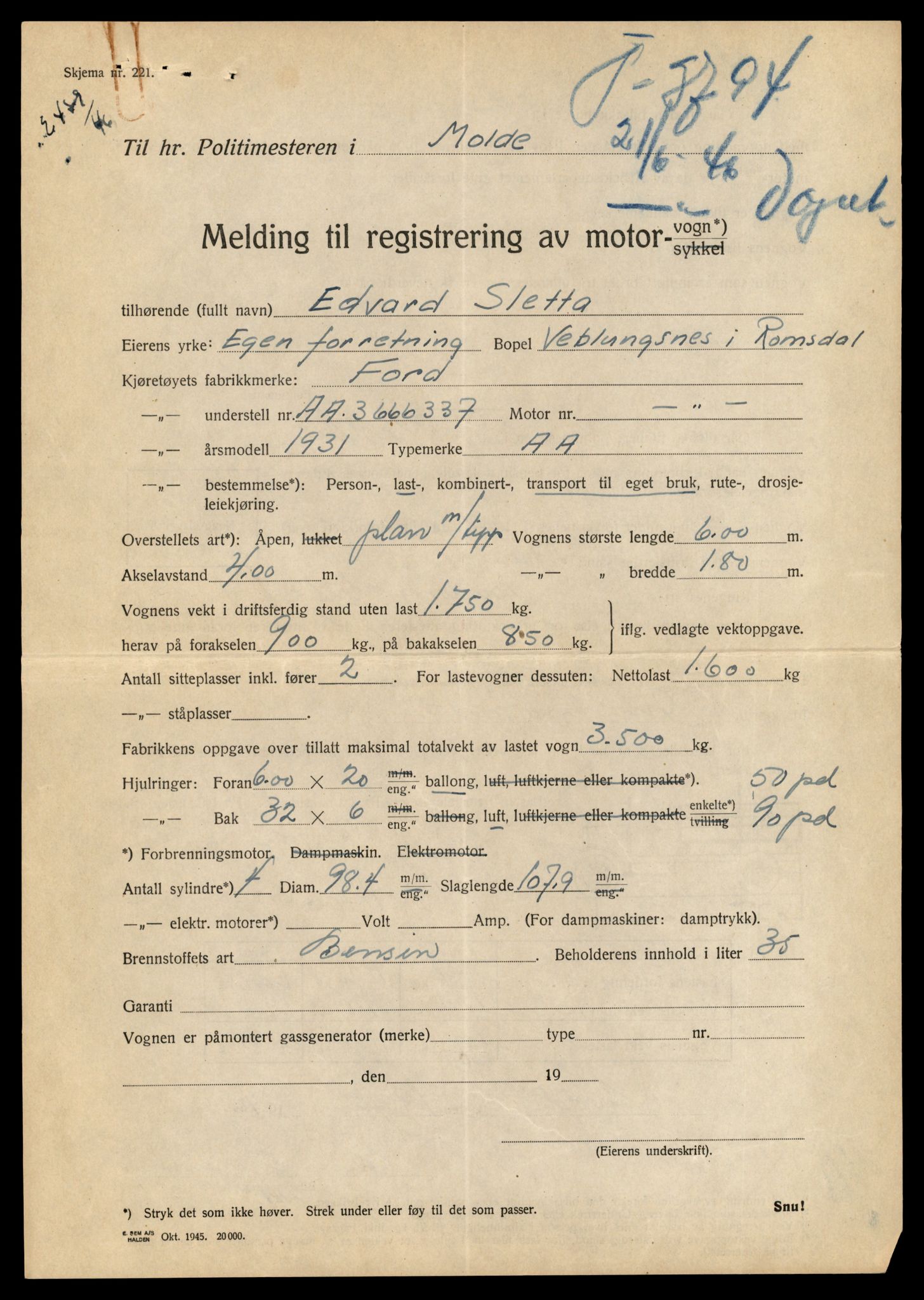 Møre og Romsdal vegkontor - Ålesund trafikkstasjon, SAT/A-4099/F/Fe/L0013: Registreringskort for kjøretøy T 1451 - T 1564, 1927-1998, p. 713