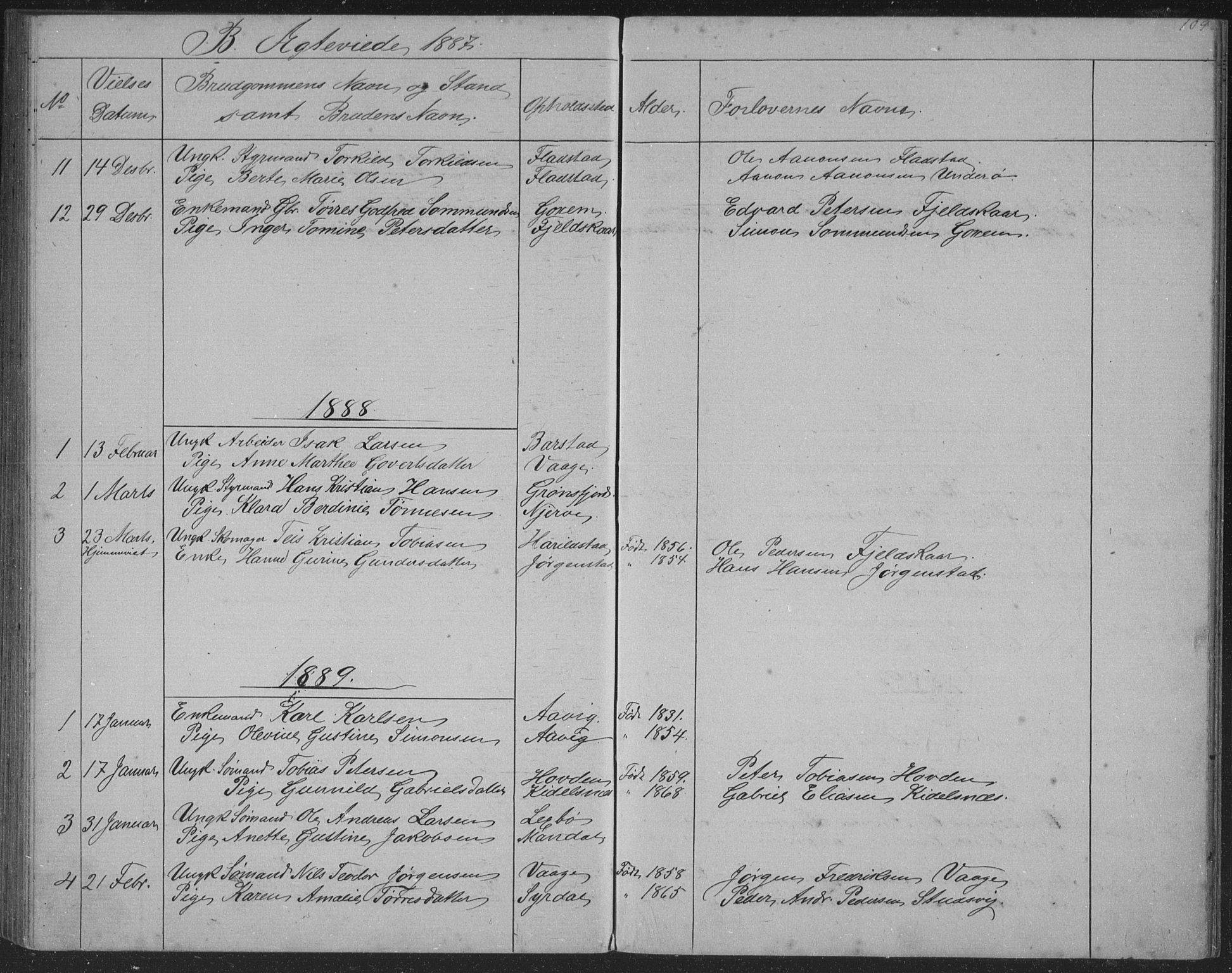 Sør-Audnedal sokneprestkontor, SAK/1111-0039/F/Fb/Fba/L0003: Parish register (copy) no. B 3, 1879-1893, p. 109